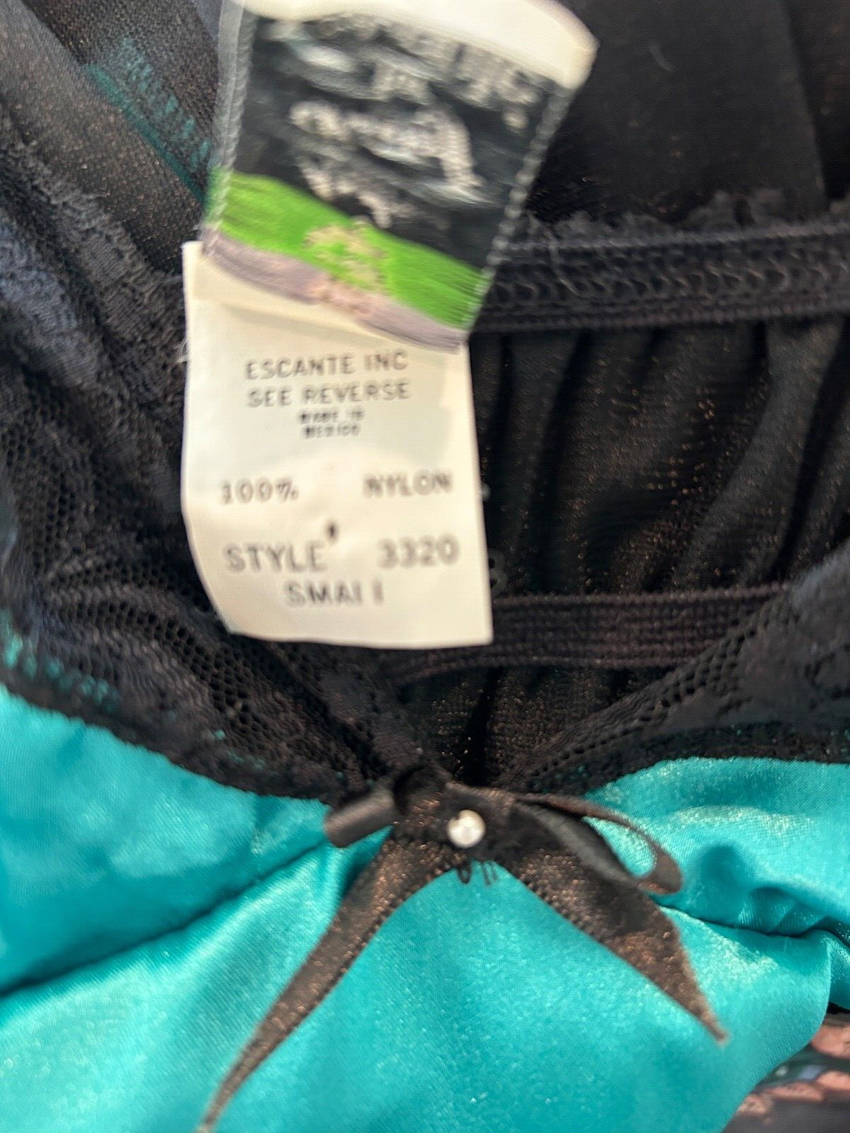 Andrea Kristoff for Escante Vintage Black & Teal lace body suit Small