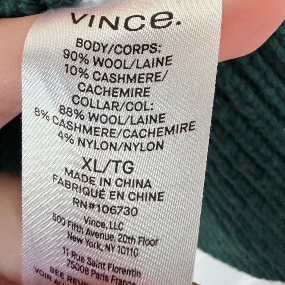 VINCE EASY JOHNNY COLLAR SWEATER MALACHITE green size XL wool cashmere v-neck