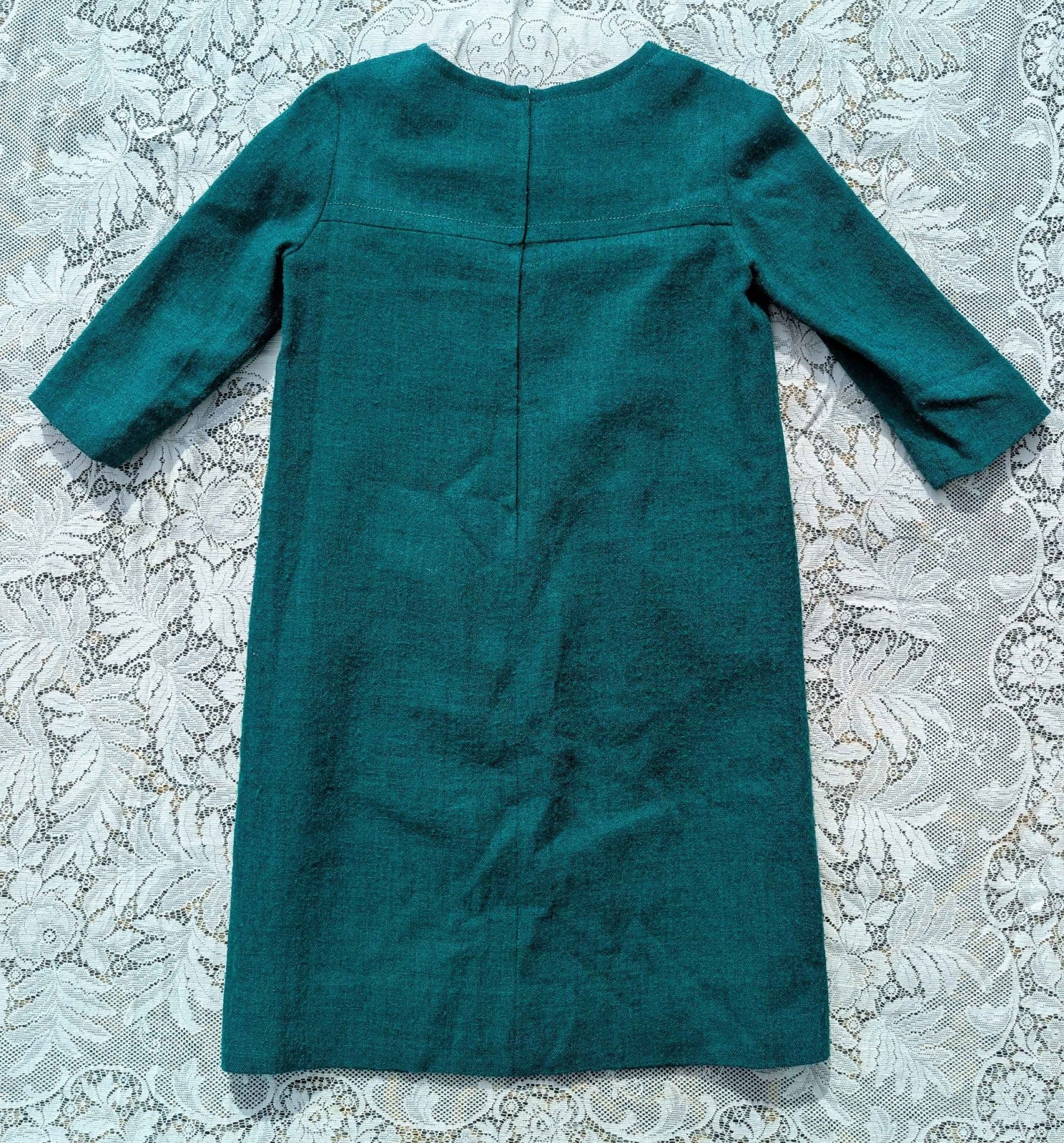 Vintage Handmade 60s Mod GoGo Teal Green Mohair Cocktail Shift Sheath Mini Dress