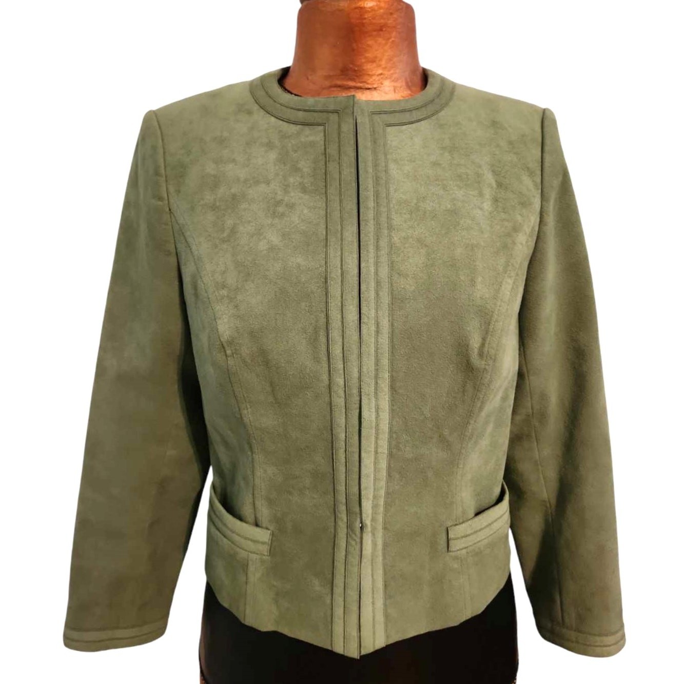 Vintage 70s James Chen Hong Kong Brushed Suede 2-Piece Skirt Suit Moss Green S