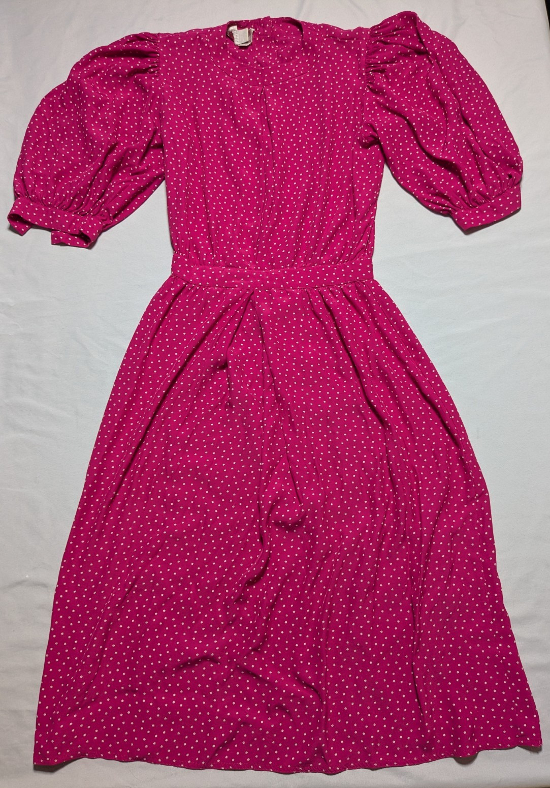 VTG 80s MAGGY LONDON BY JEANNENE BOOHER Pink Floral Polka Dot Dress – Women 6