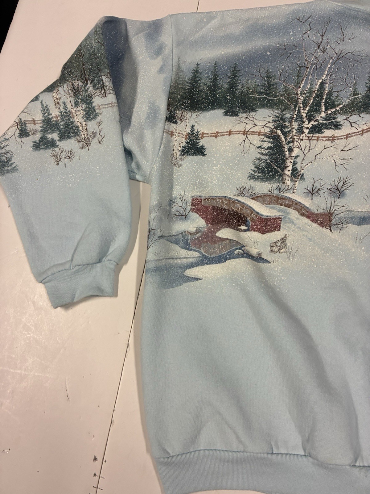 Vtg Winter Scene Graphic Sweatshirt Jacket Women’s Med Grandmacore Button (XL!)
