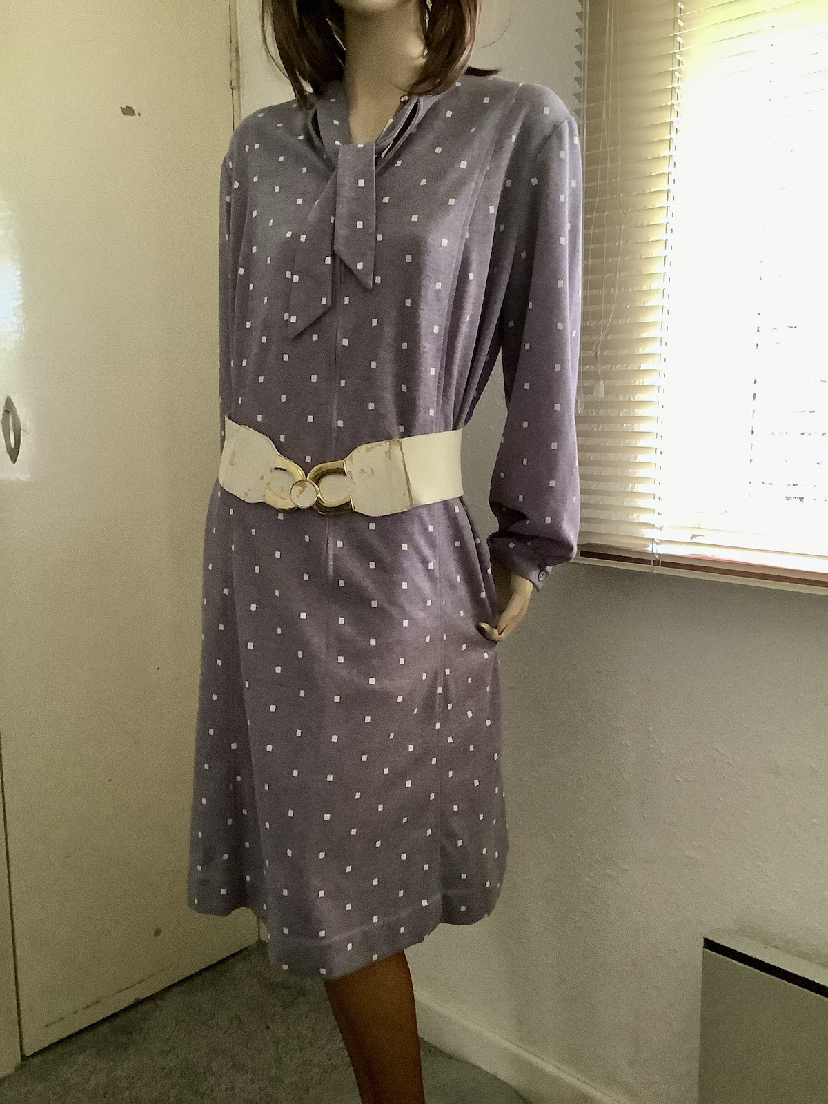 Vintage 1970s Smokey Grey Jersey Tea Dress made by Magna UK 20 (EU 48-50)