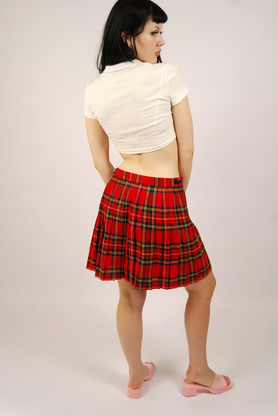 80s Plaid Mini Skirt (29) red black vintage tartan kilt Scottish alternative