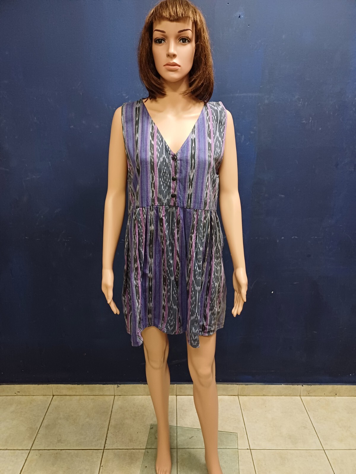 Vintage Guatemalan Mayan Aztec Women Cotton Boho Hippy Mexican Mini Dress Sz M
