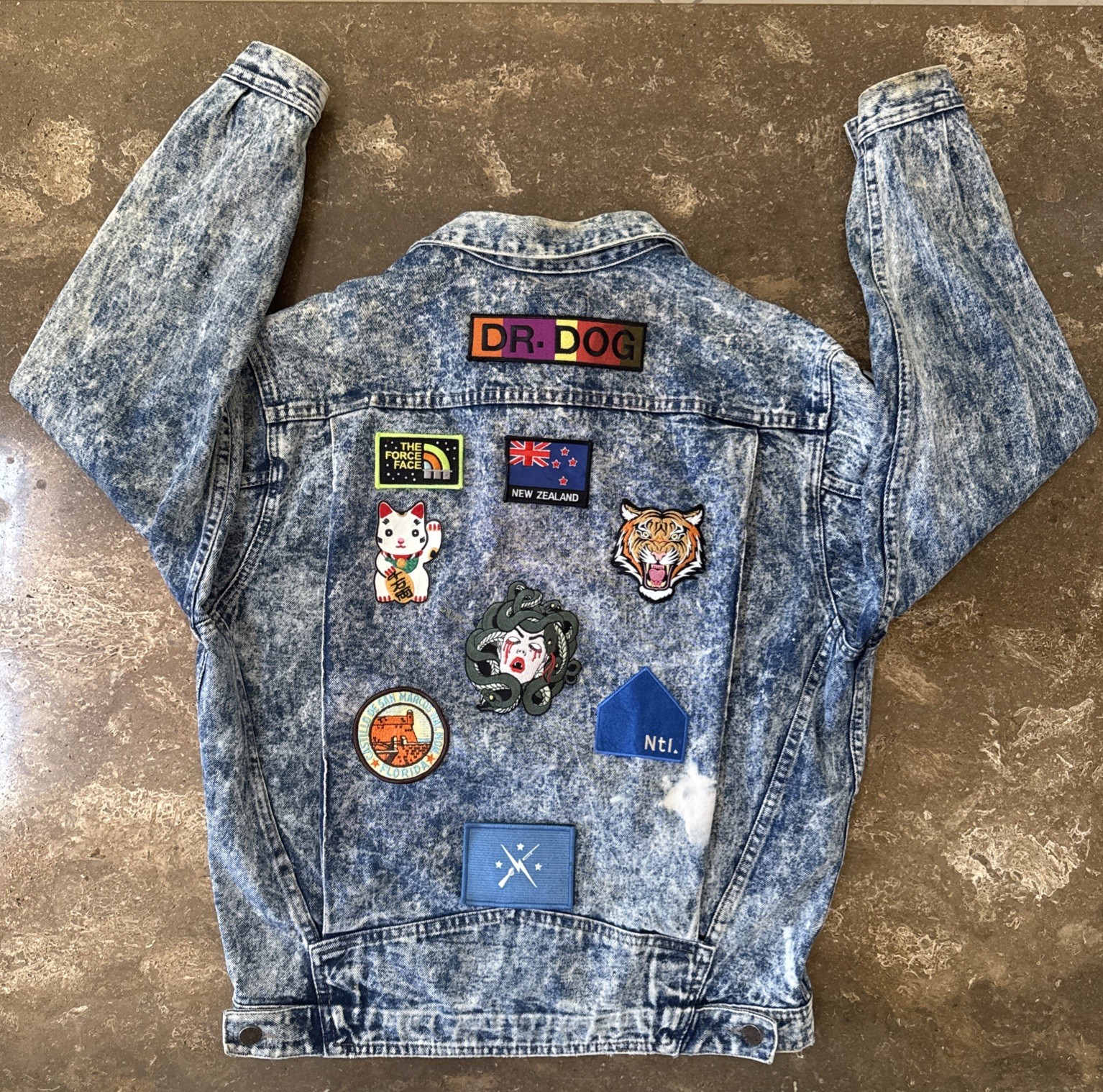 GET USED by ELIE Denim Jean Jacket VTG 90s Acid Wash Patchwork Medium