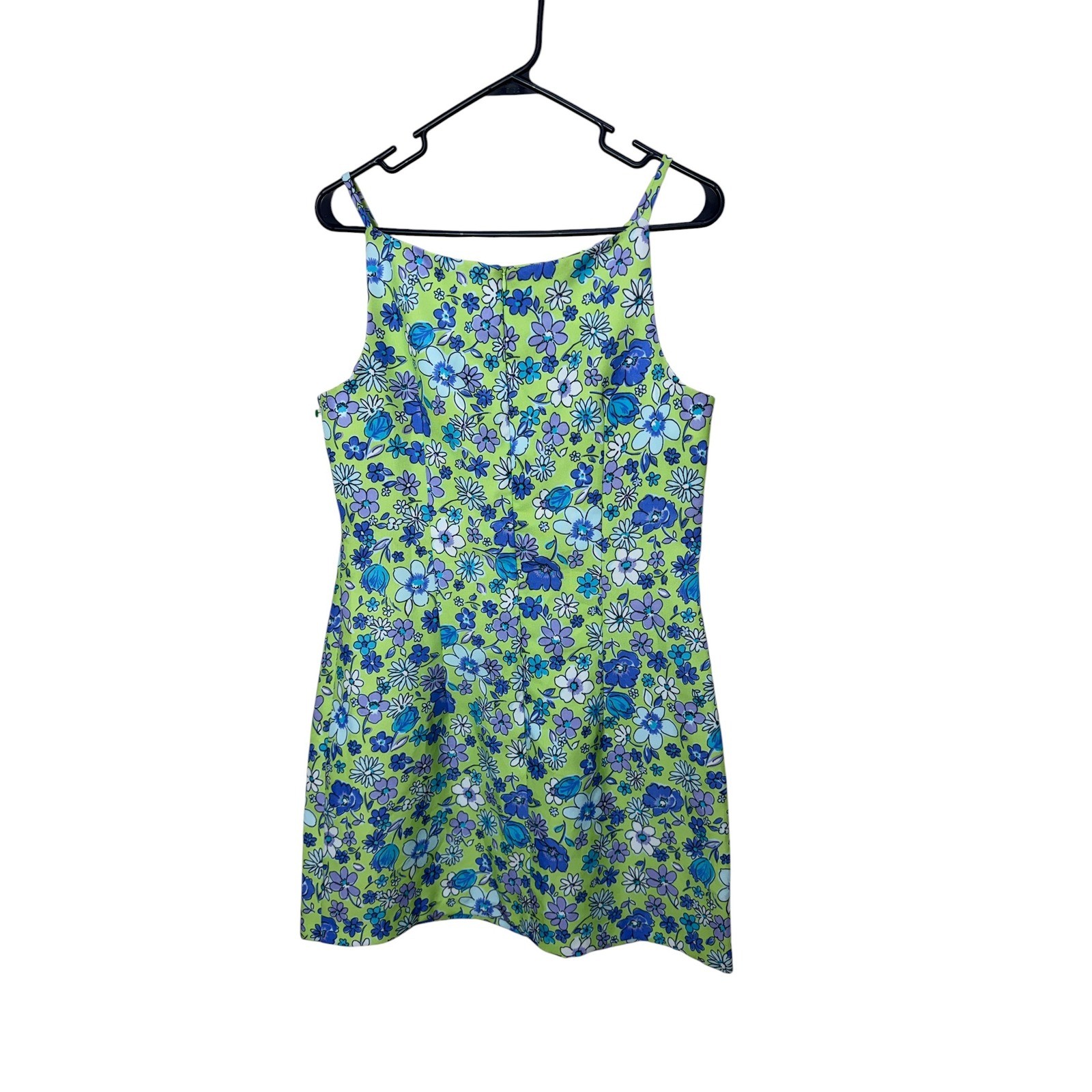 Vintage All That Jazz Floral Mini Dress Green Blue 90s Sleeveless Size 13/14