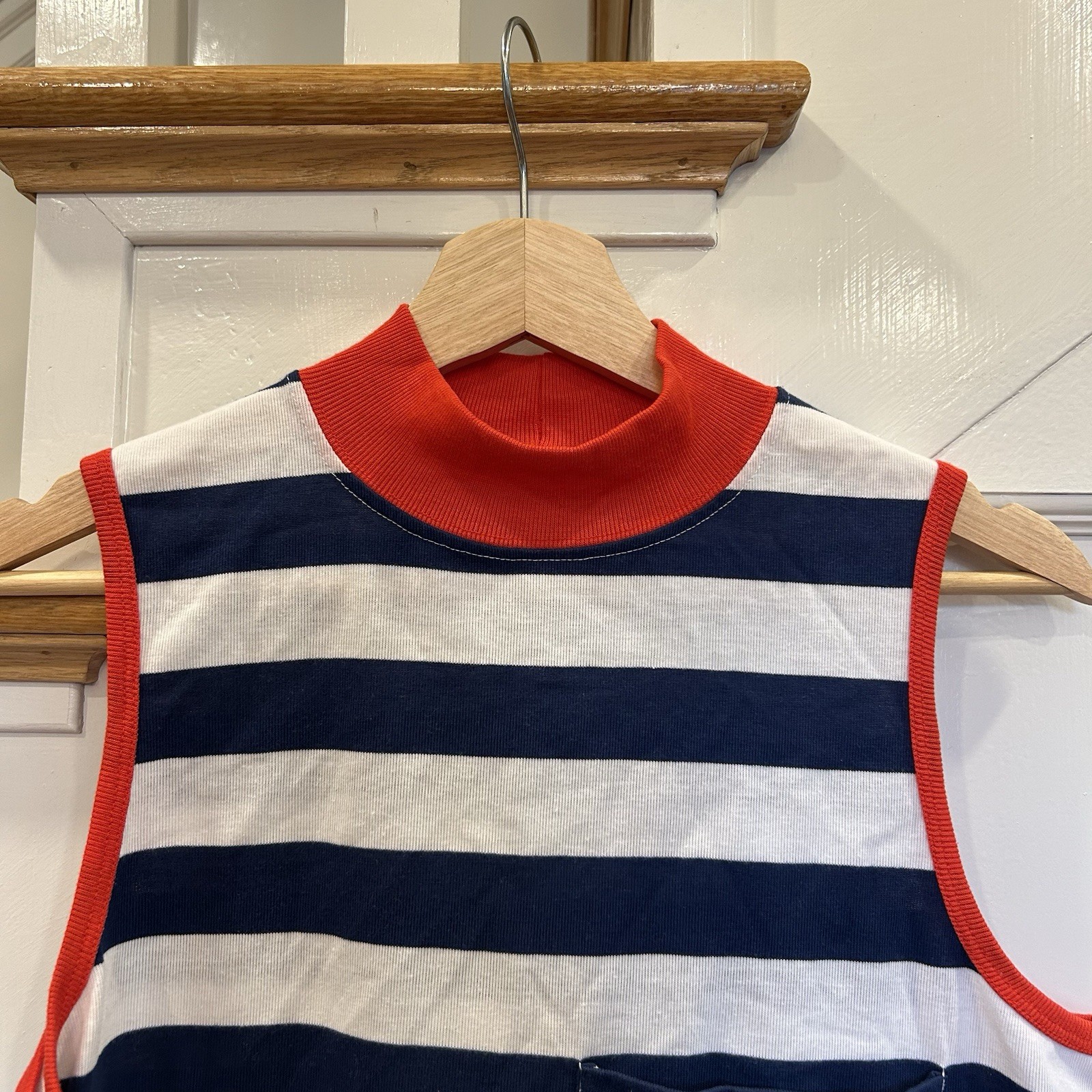 Vintage 80s Hang Ten Nautical Striped Tank Top White/navy/red Size L With Pocket