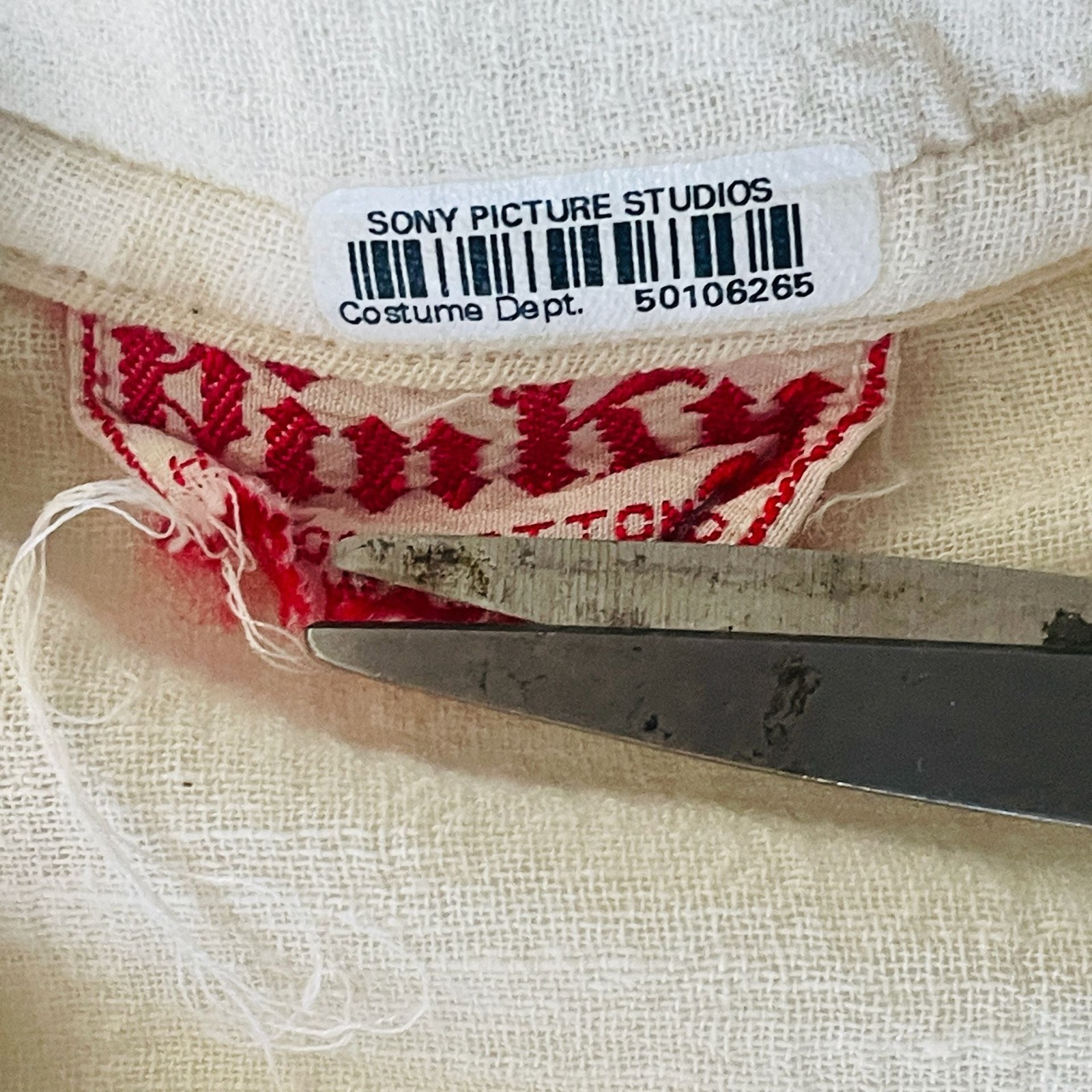 Vintage 1970s Indian Cotton Gauze Embroidered Blouse with Waist Tie