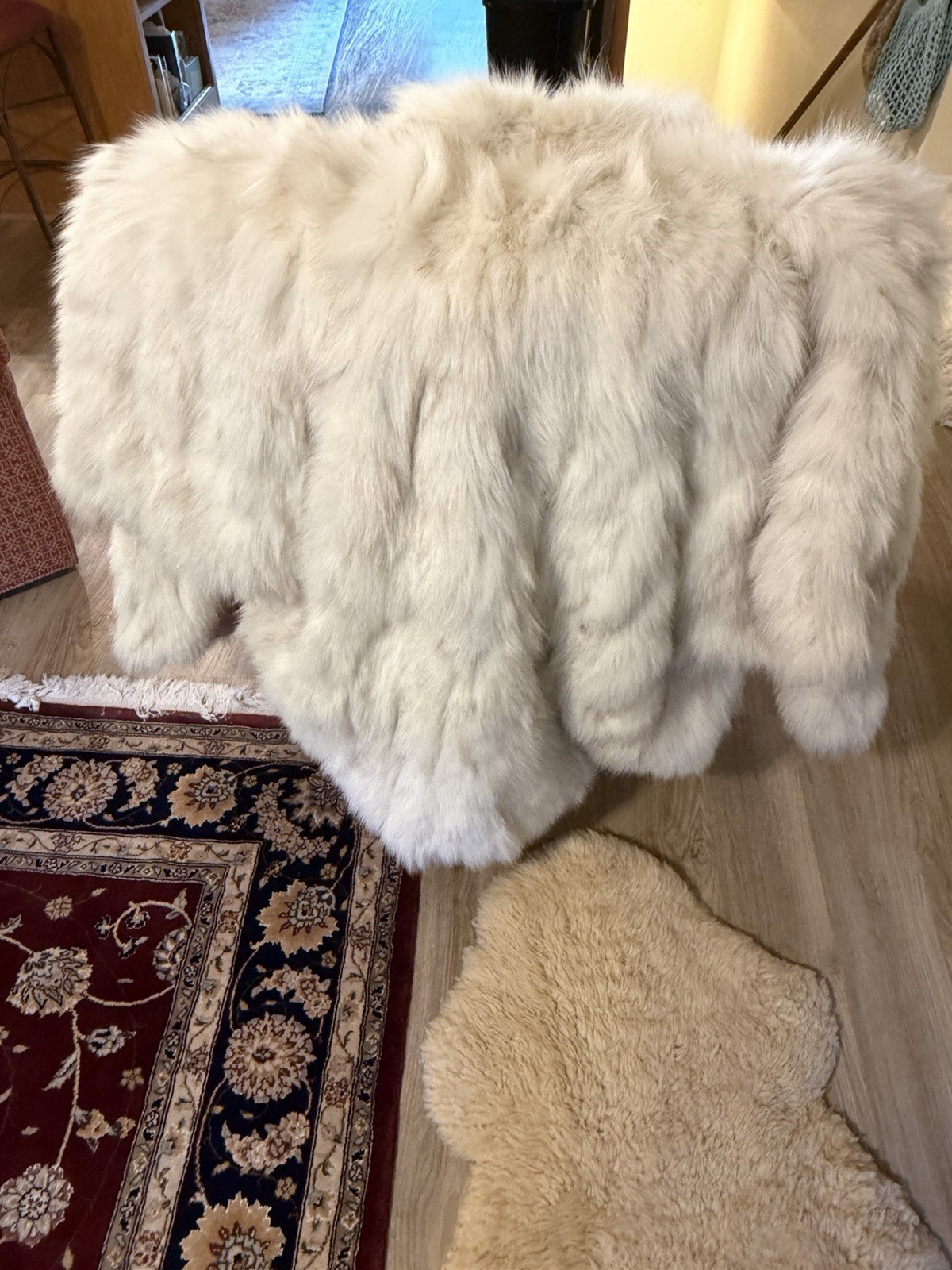 Preloved Ivory Blue Fox Fur Full Cape Oversized 82”