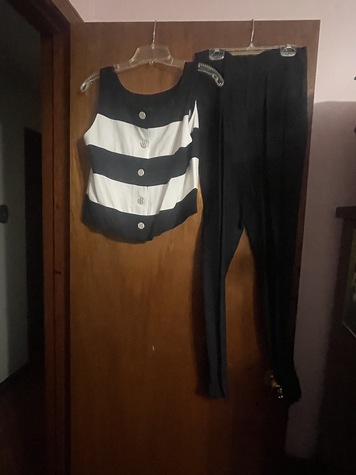 Vintage 90’s Set Black And White Striped Shirt With Pants. Free Shipping!