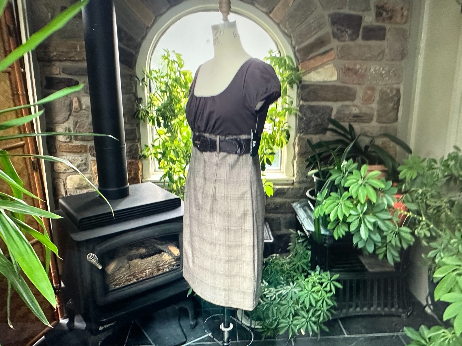 Vintage 1990s Brown Plaid Belted Dress IZ Byer California Deadstock