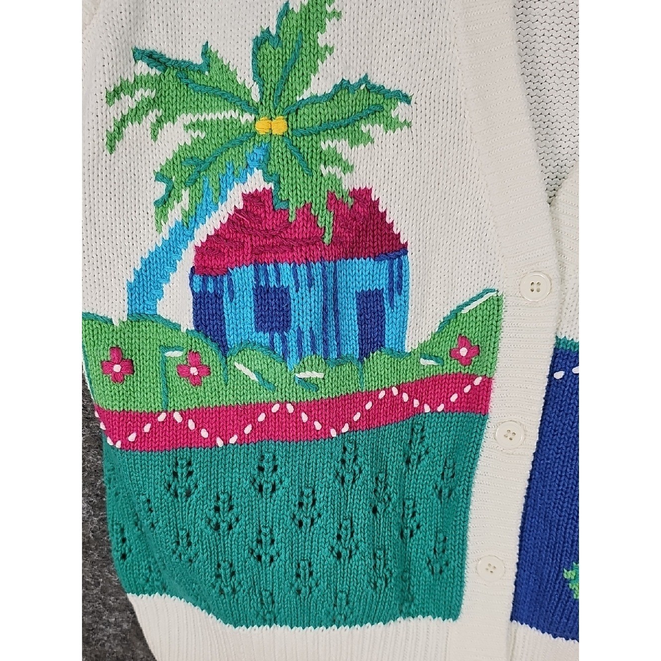 90s Koret Francisca Petites Oversized Tropical Embroidered Sweater Vest, Large