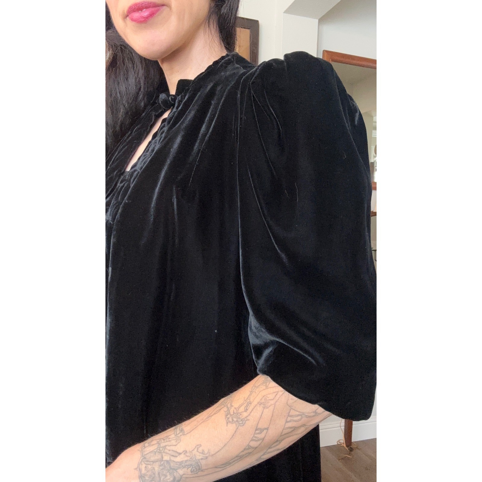 Vintage 30s 40s Black Silk Velvet Evening Jacket Puff Sleeve Trapunto Quilted