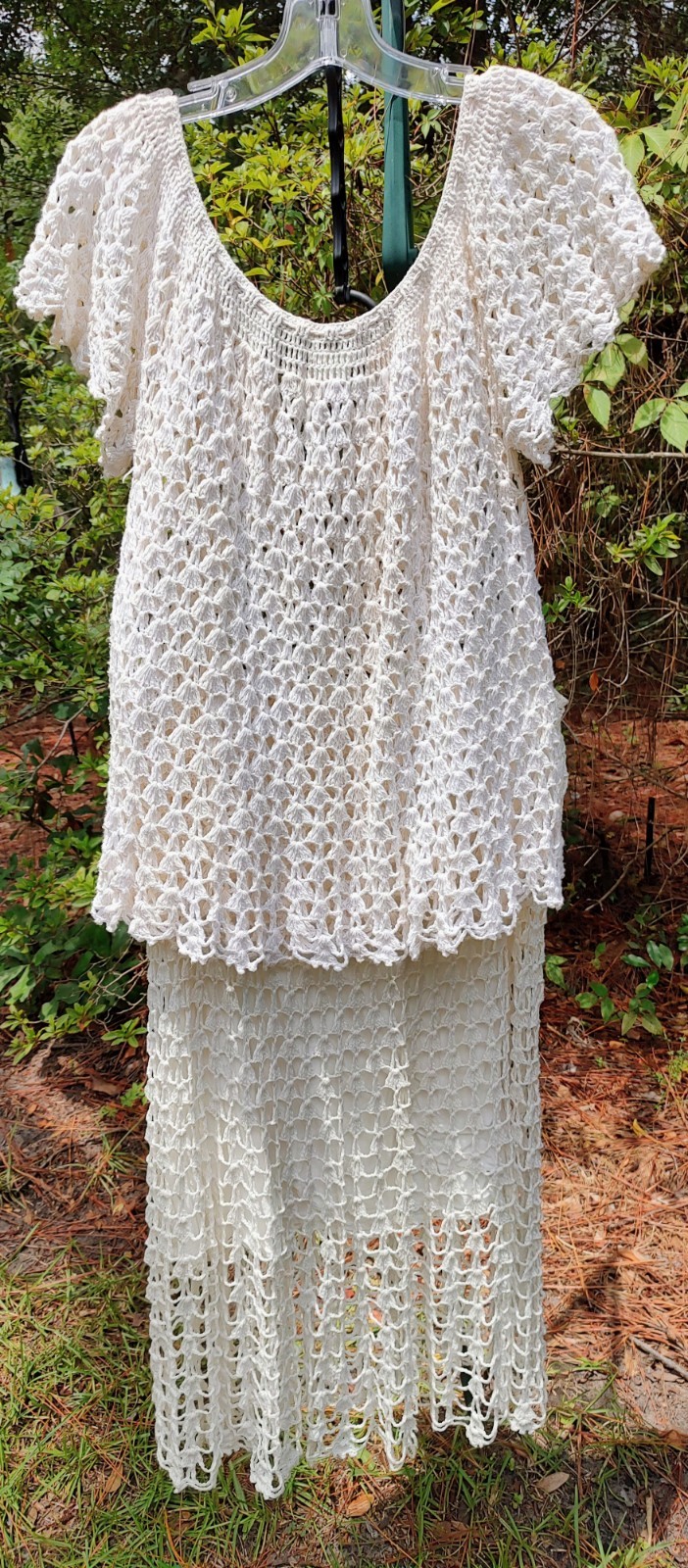 Vtg 1970’s-80’s „Perled” Brand, Philippines Crochet 2 Pc (M) Top/Skirt, Boho