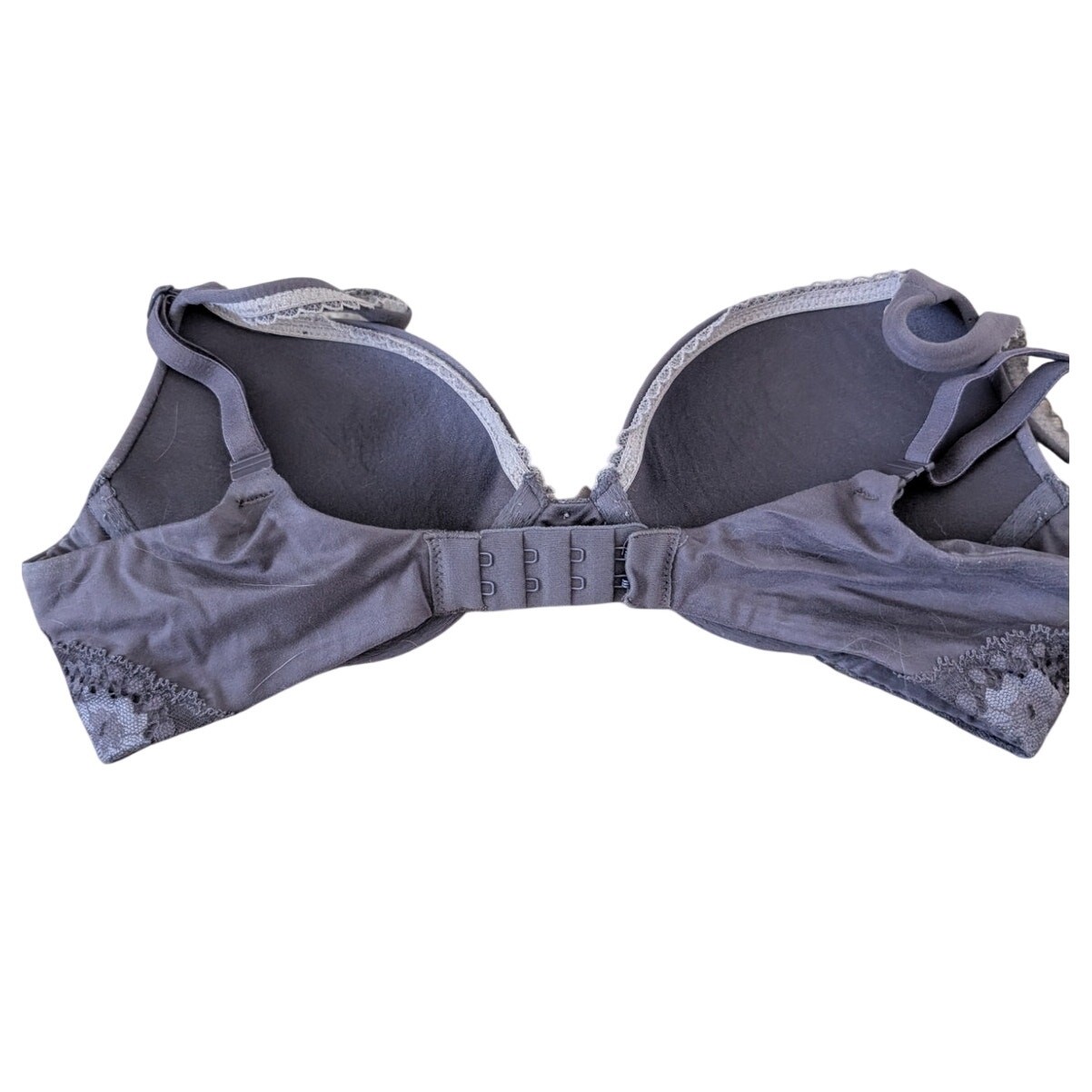 Victoria Secret Bra 32B Body Push Up Gray Solid Lace Floral Band