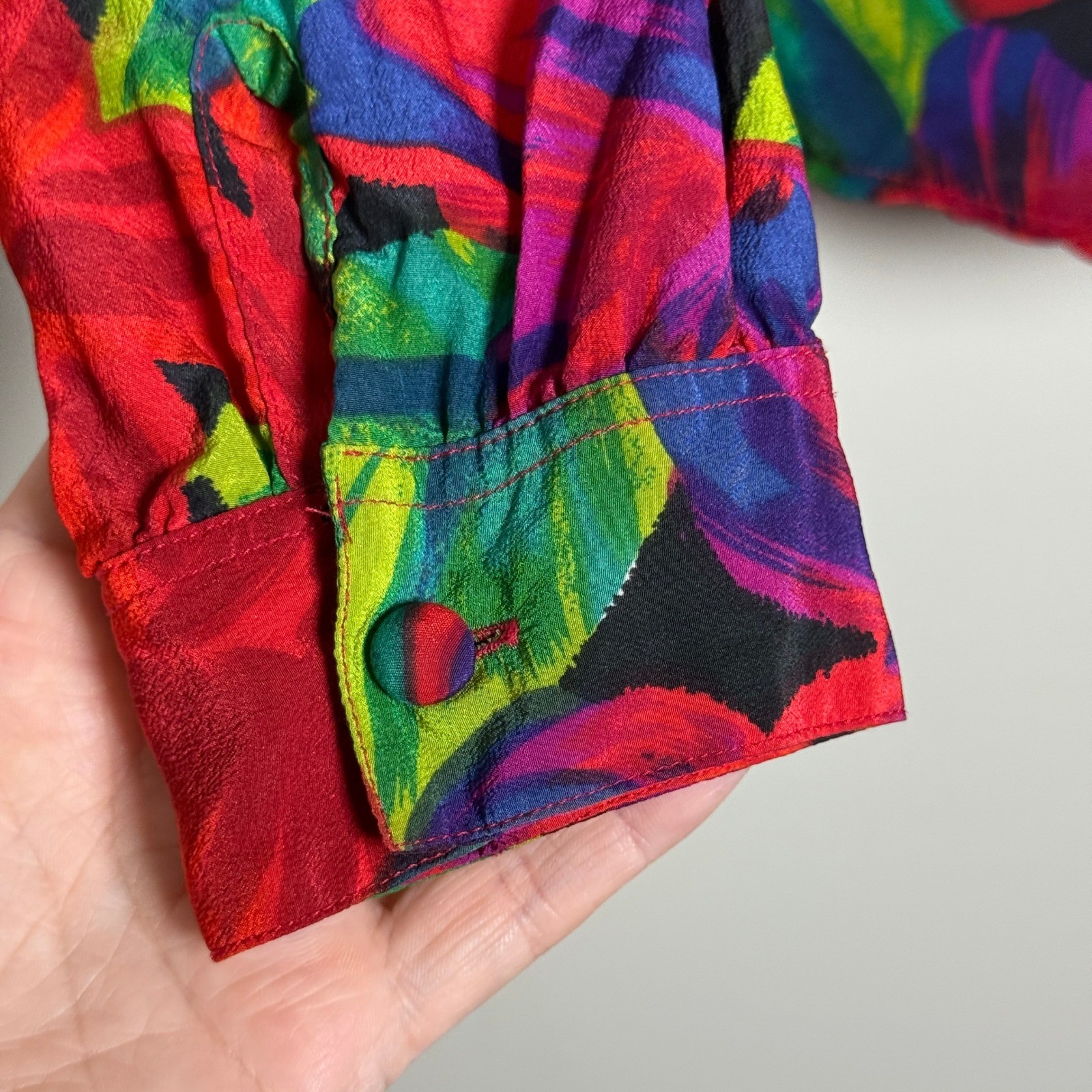 SK & Company VTG 100% Silk Floral Blouse 8 Red Purple Green 90s Office Feminine