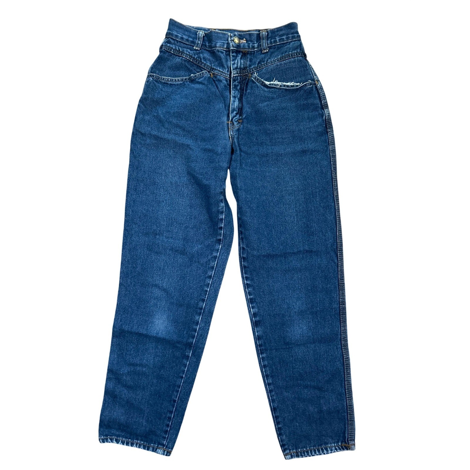 Vintage High Waisted Western Tapered Mom Jeans Straight Leg 80s Blue 24′