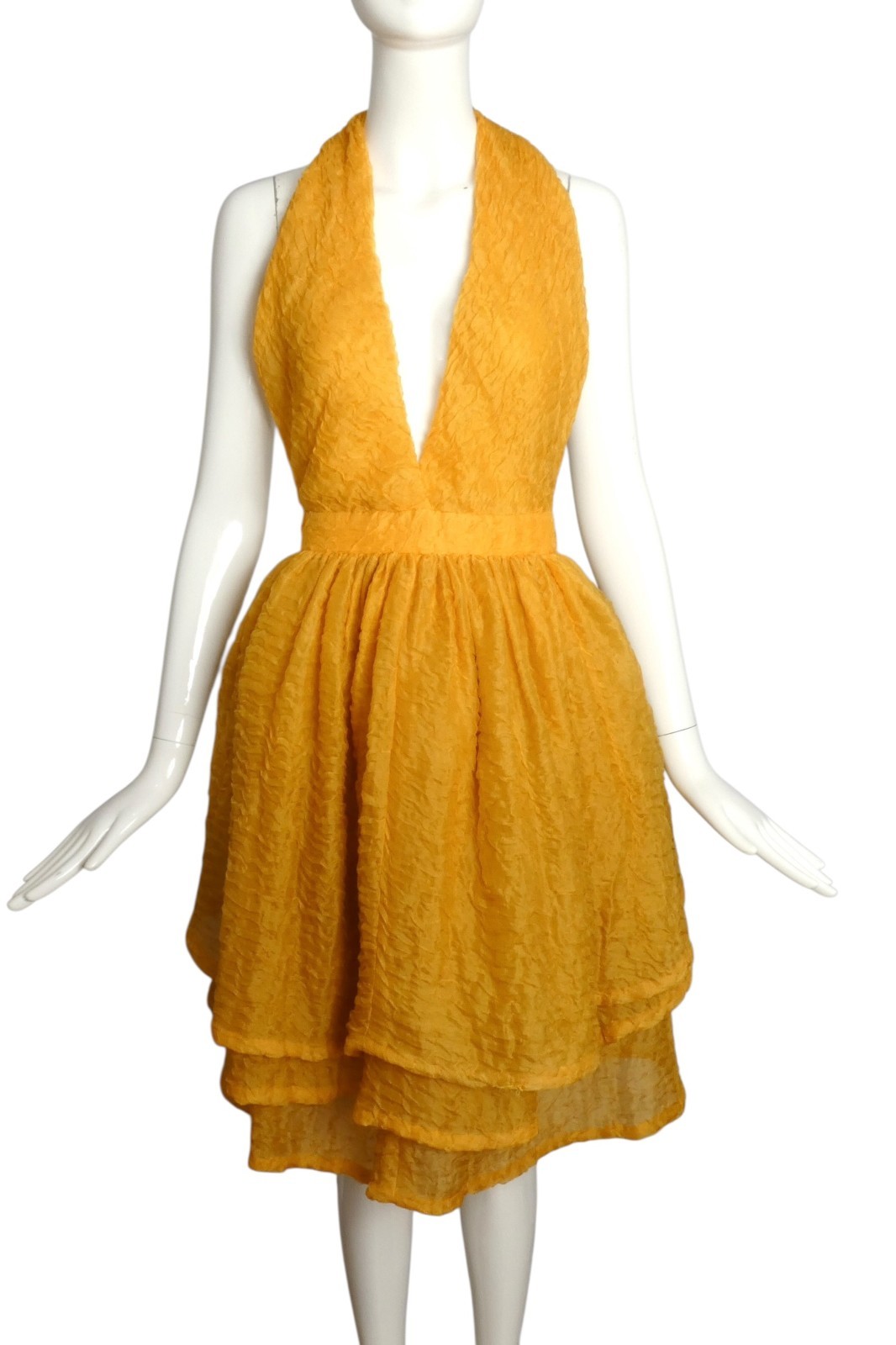 PIERRE CARDIN BOUTIQUE- 1996 Yellow Textured Organza Halter Dress, Size-4