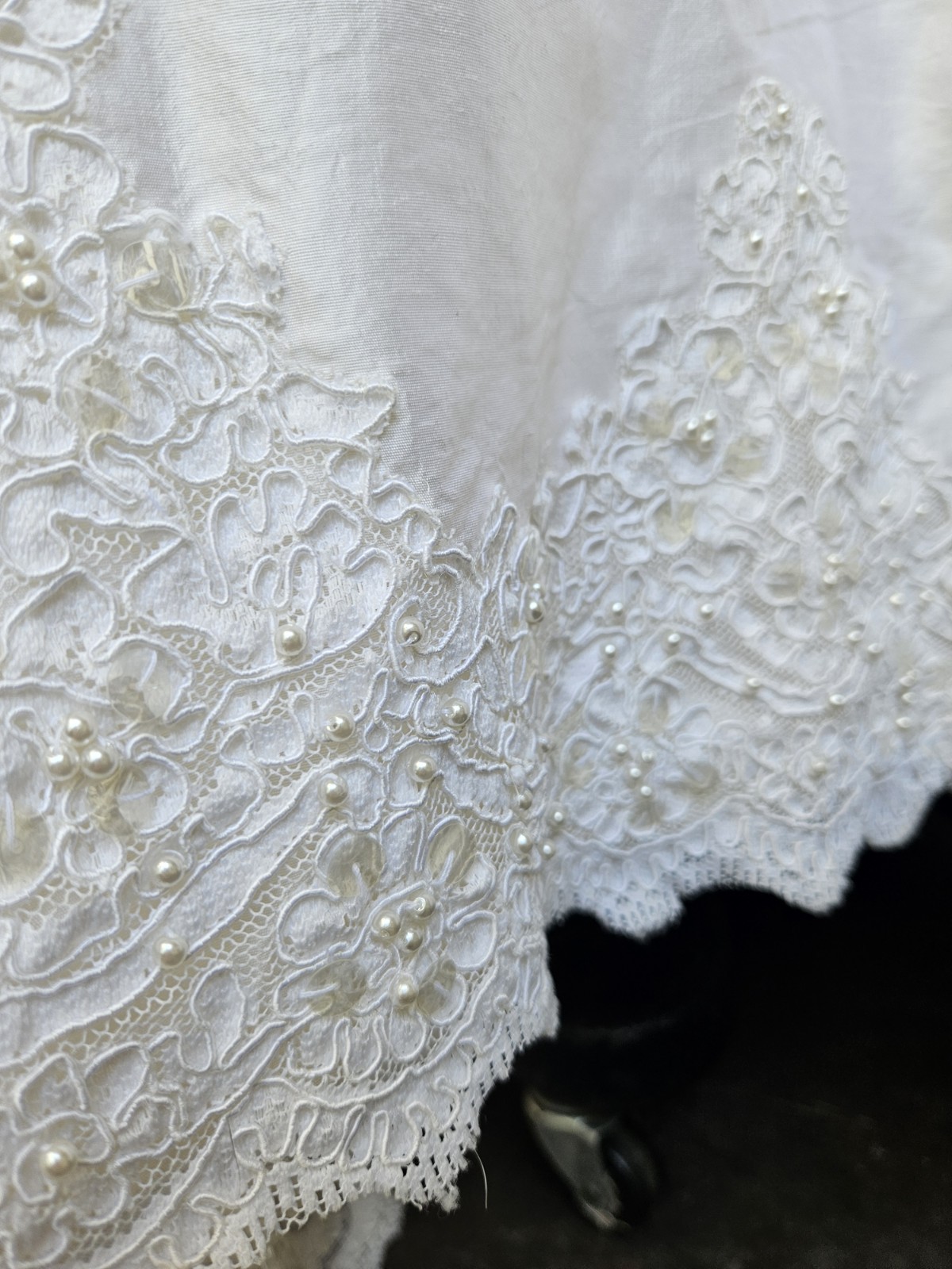 Vintage 90s Wedding Dress Princess Ballgown Basque Waist Silk Dupioni Size 10