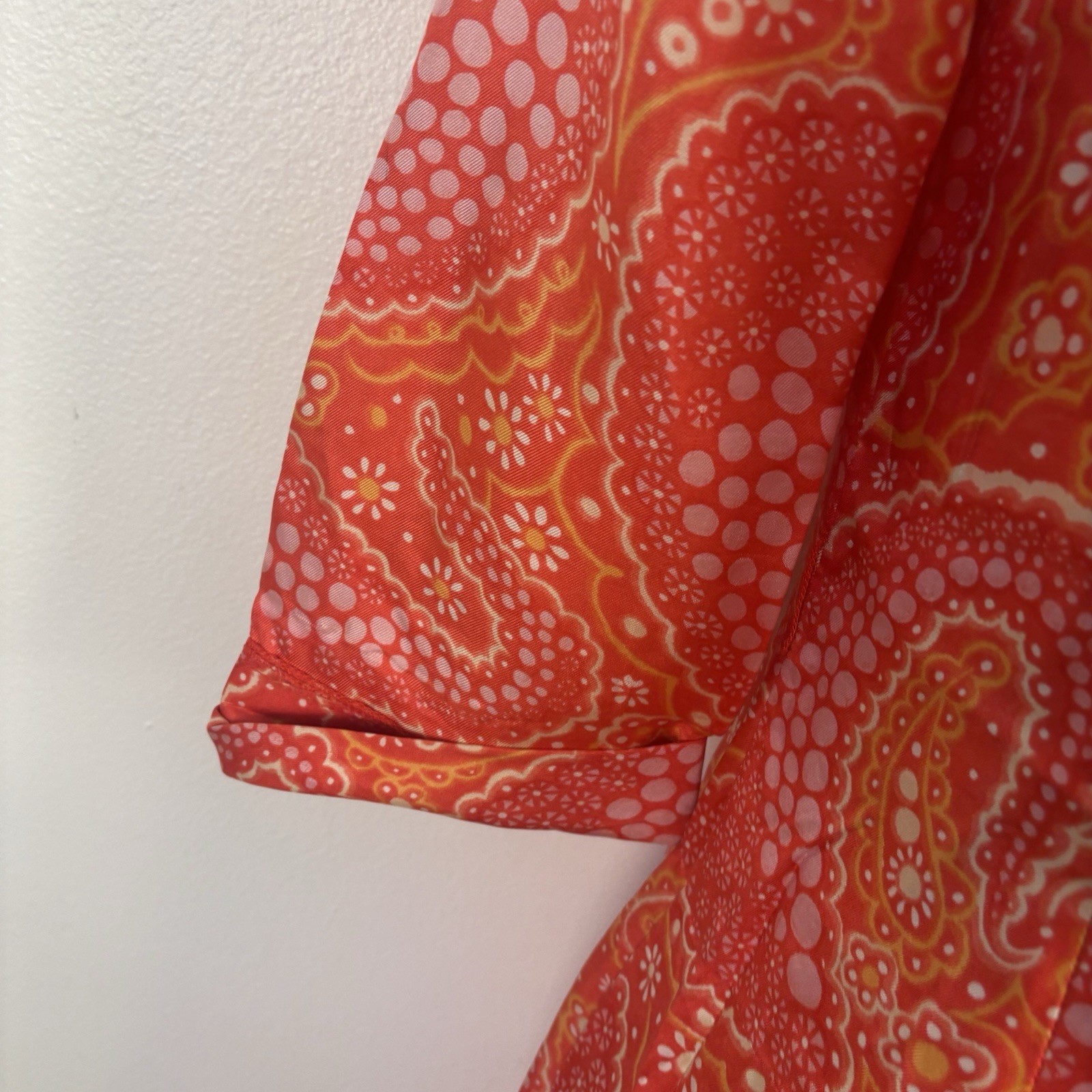 VTG 60s Mod Sheath Dress Orange Pink Psychedelic Paisley Silky Union Made S/6
