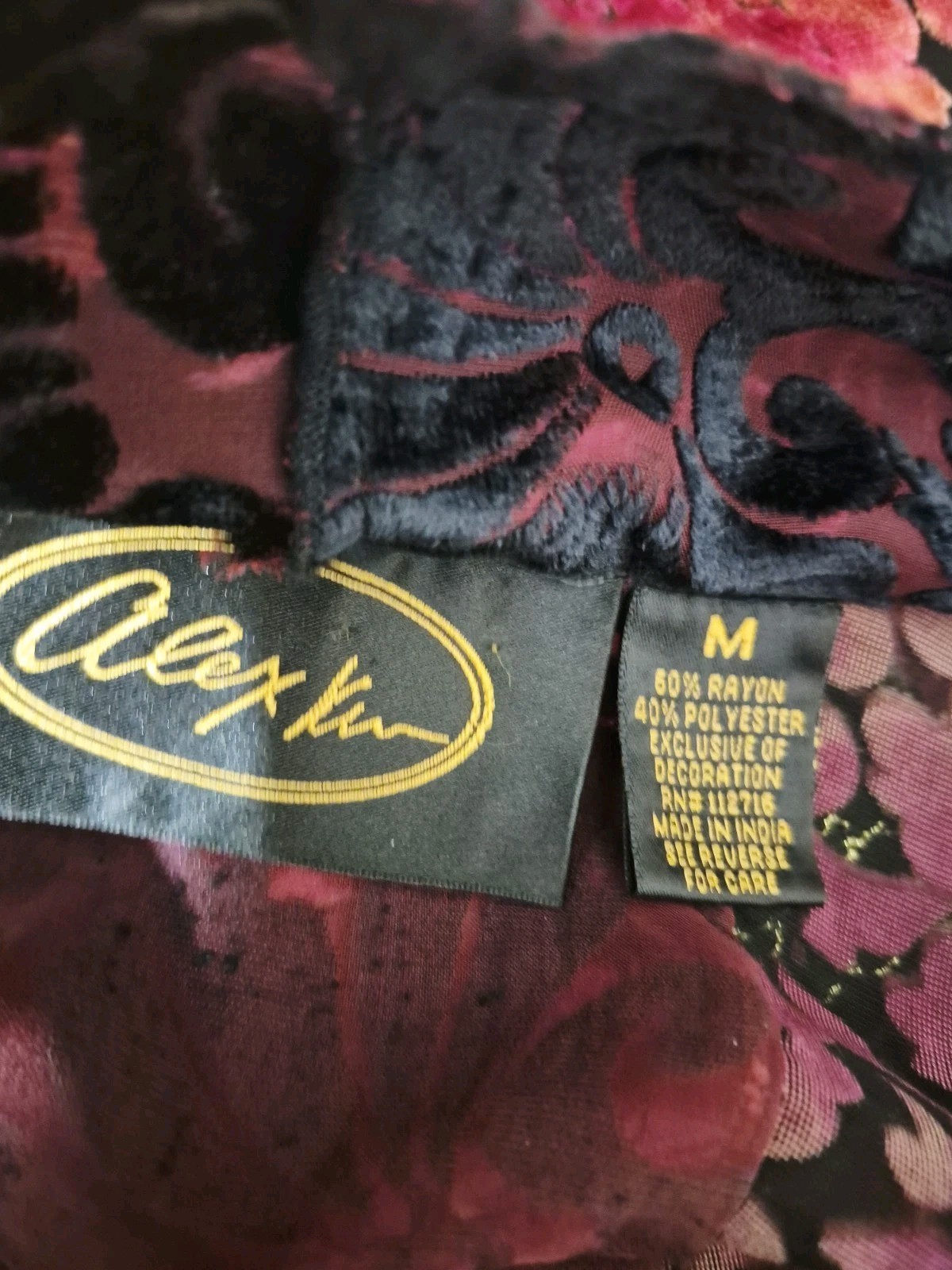 Vintage Alex Kim Womens M Black Velvet Burnout Patchwork Embroidered Art To Wear