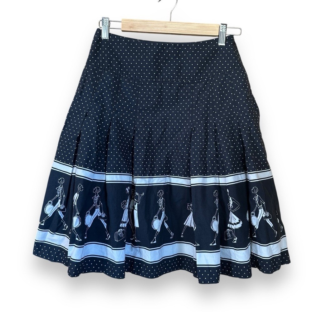 Vtg Liz Claiborne Pleated A Line Midi Skirt Polka Dot Shoppers Cotton Retro 4P