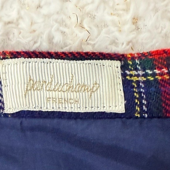 Jean-Du-Champ French Vintage Plaid Wool Pencil Skirt Navy Red Side Zip