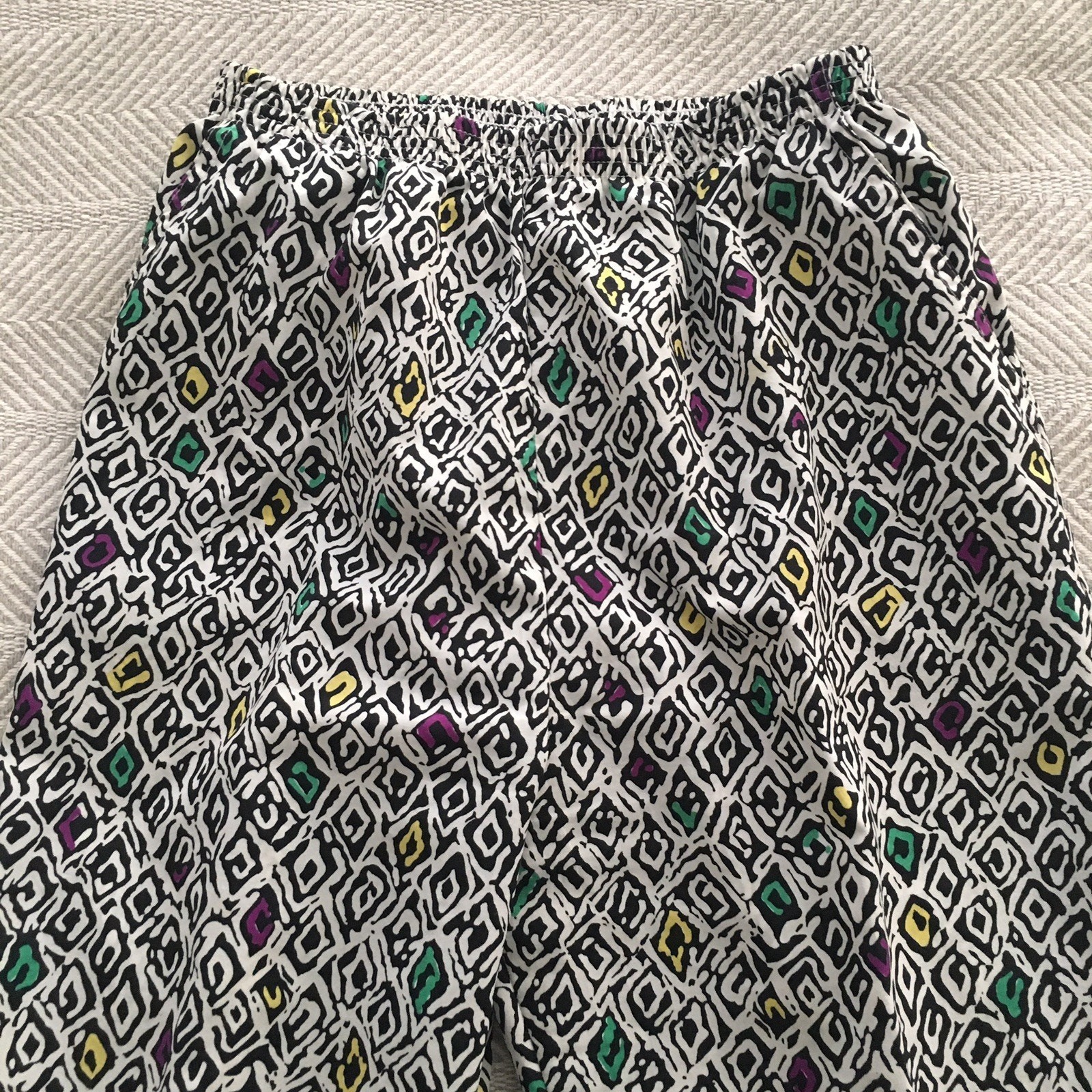 New Wave Pants Black White Wild Print Hi Waist Picket and Post Small 80s Vintage