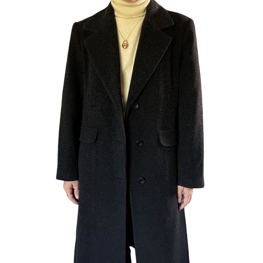 Vintage 1990s Forecaster Gray Wool Cashmere Blend Dark Academia Trench Coat Sz M