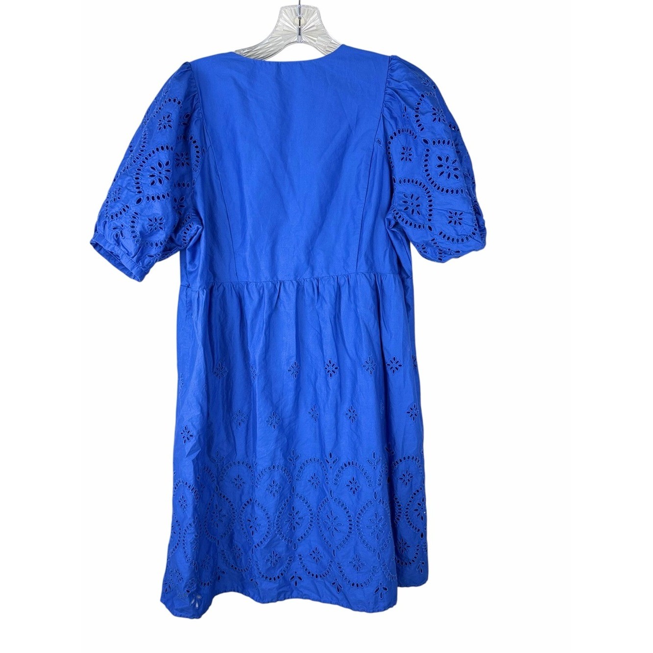 Old Navy Cobalt Blue Eyelet Puff Sleeve Cotton Dress Medium Cottagecore Romantic