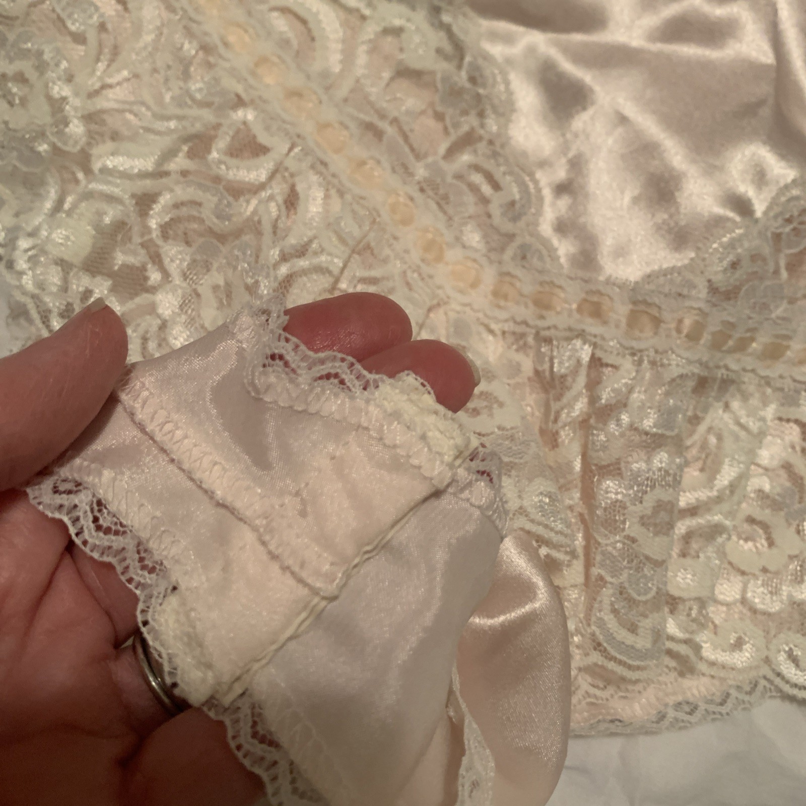 Vintage Dead Stock Lily Of France Teddy Medium Peach Satin Ivory Lace 1980’s