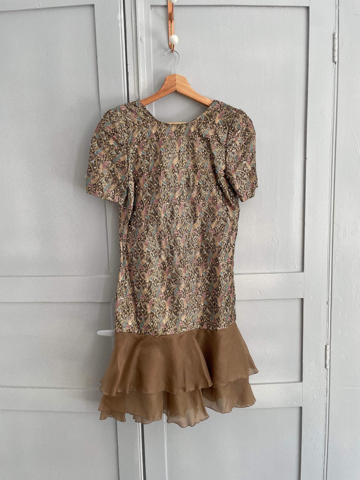 Vintage embellished dress, Antique metallic brocade ceremonial garment