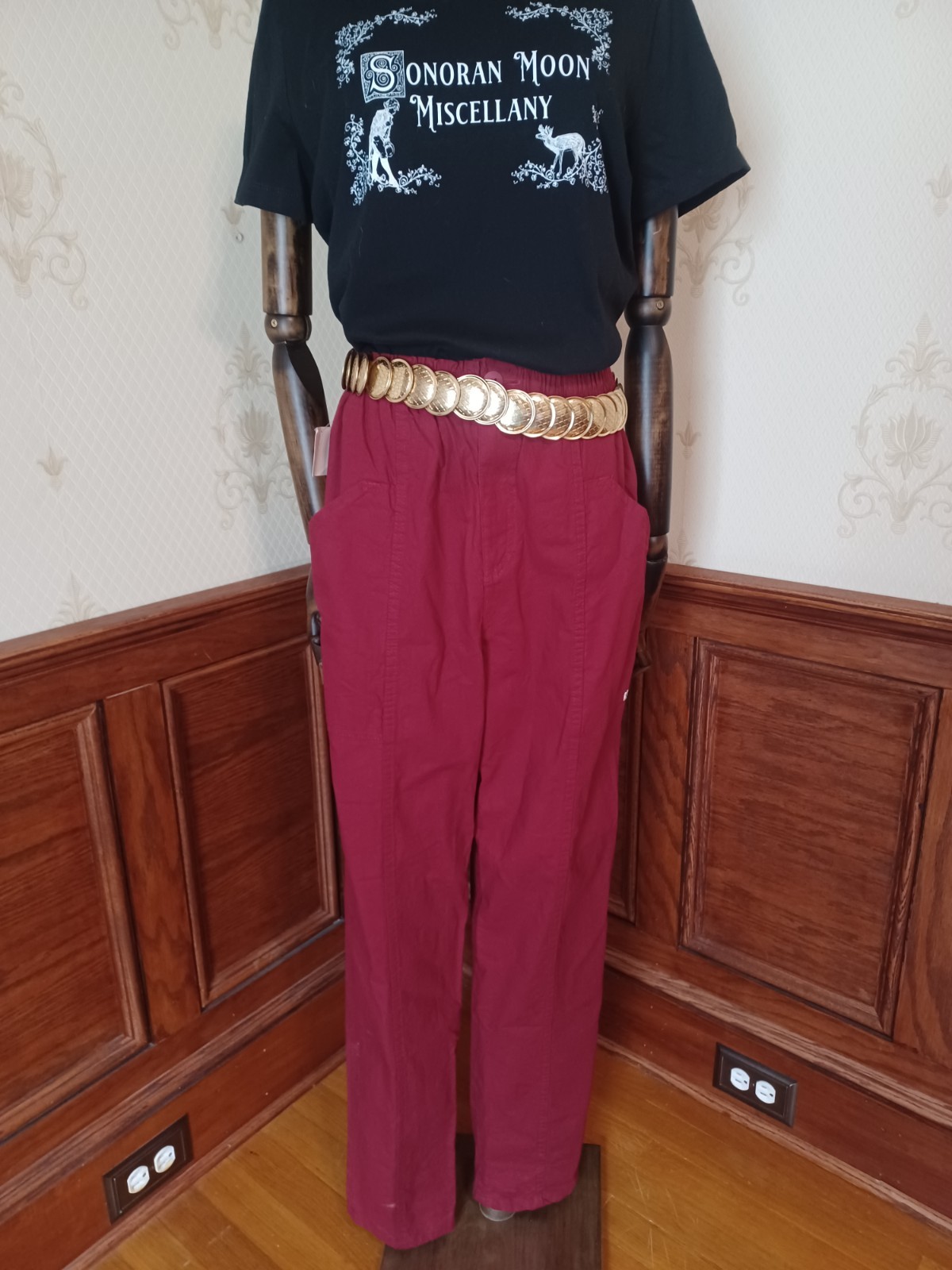 Vintage 1980s Cherokee Brand High Waist Cranberry 100% Cotton Cargo Pants, NWT