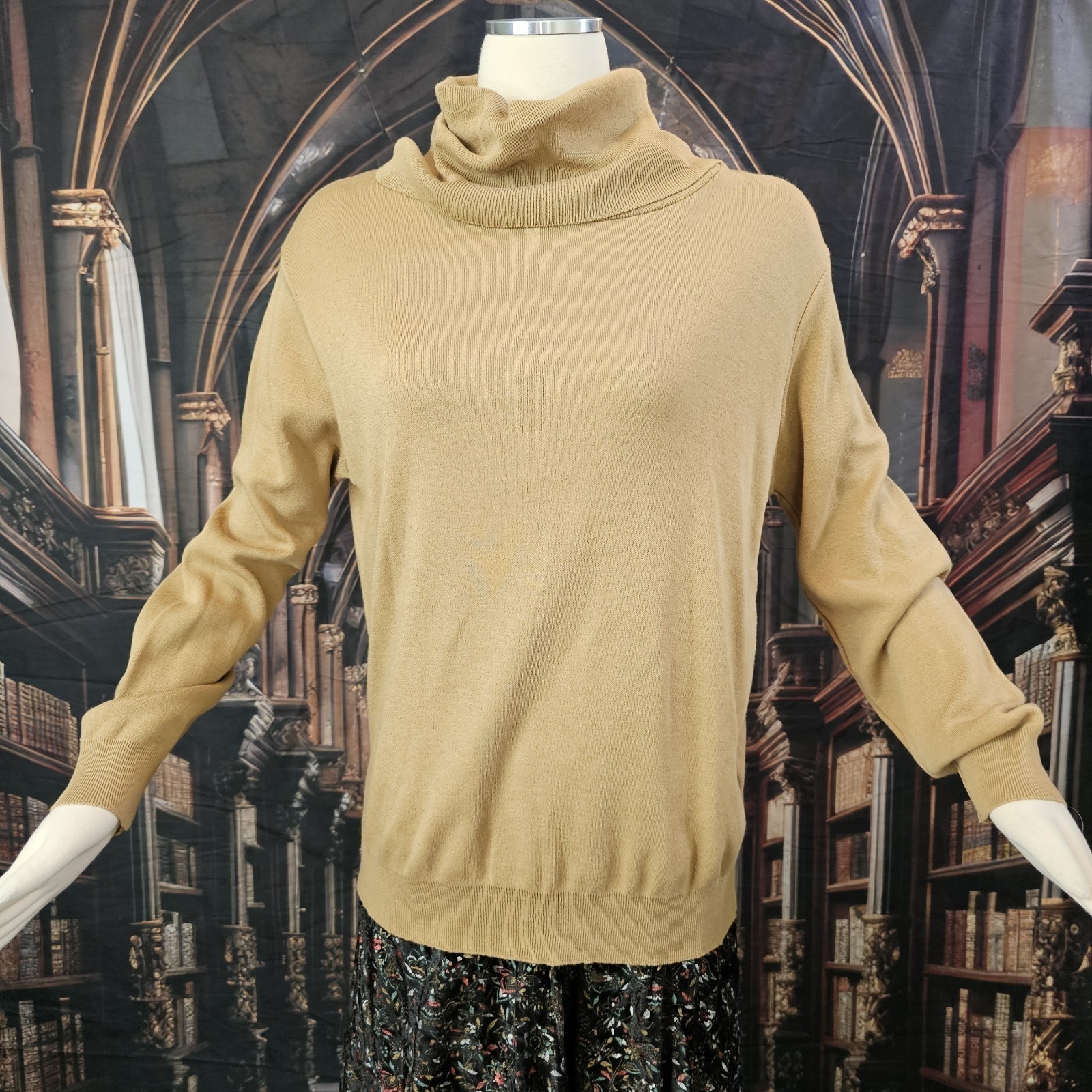 Vintage 1970s Tan Sweater Pullover Cowl Neck Turtle Neck Long Sleeve Kenneth Too