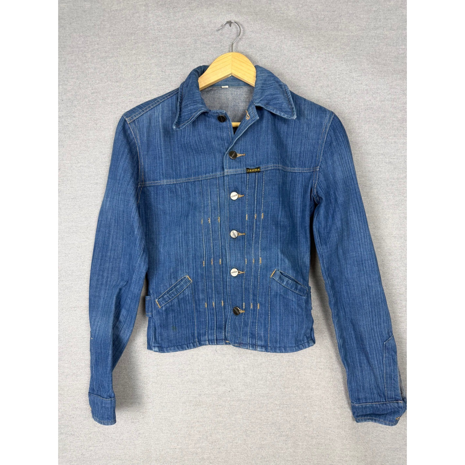 Vintage Tripper 70s Denim Jacket Womens Blue Textured Trucker Cropped Jean Coat
