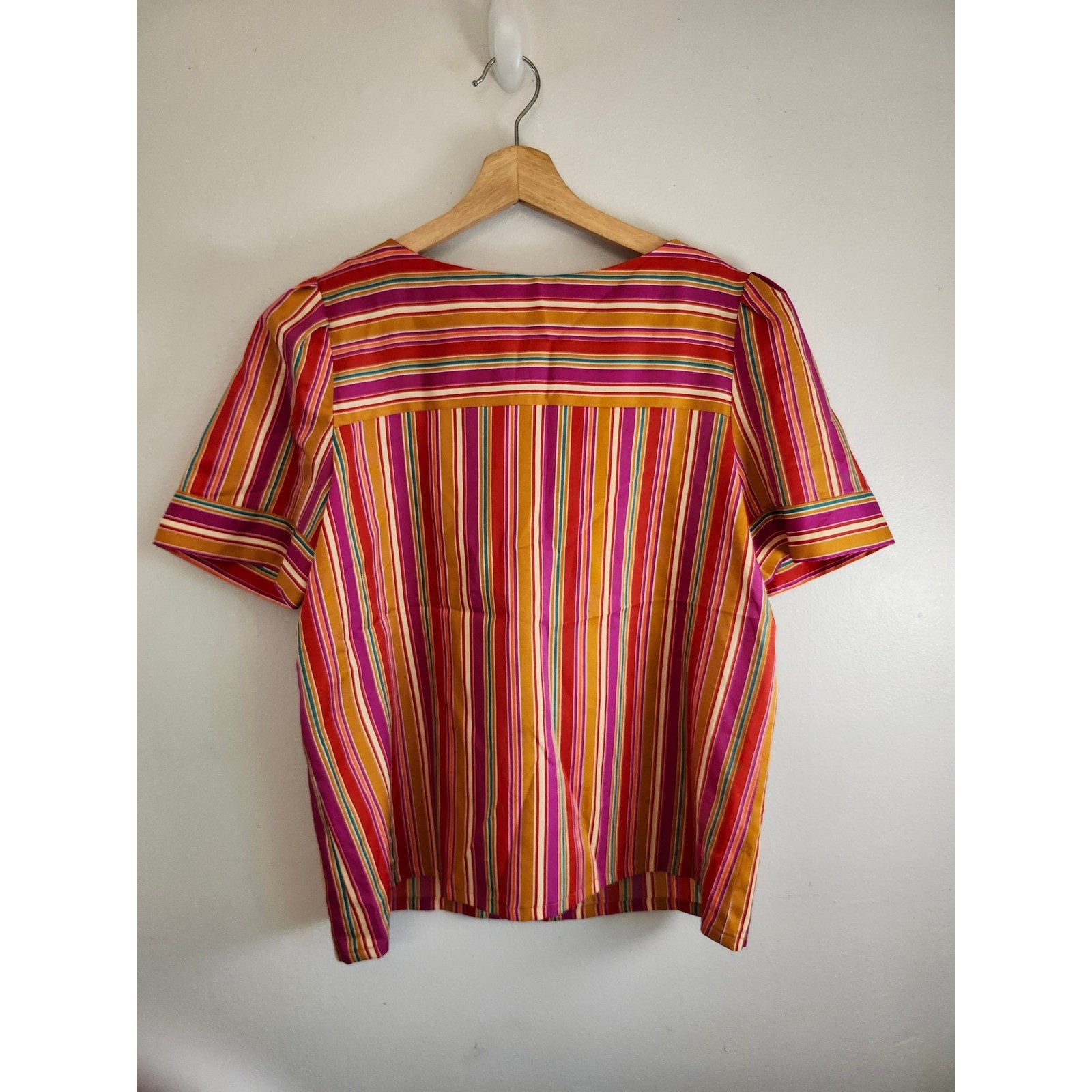 Vintage Yves Jennet Multicolor Stripe Blouse S/M Retro Colorful Statement Top