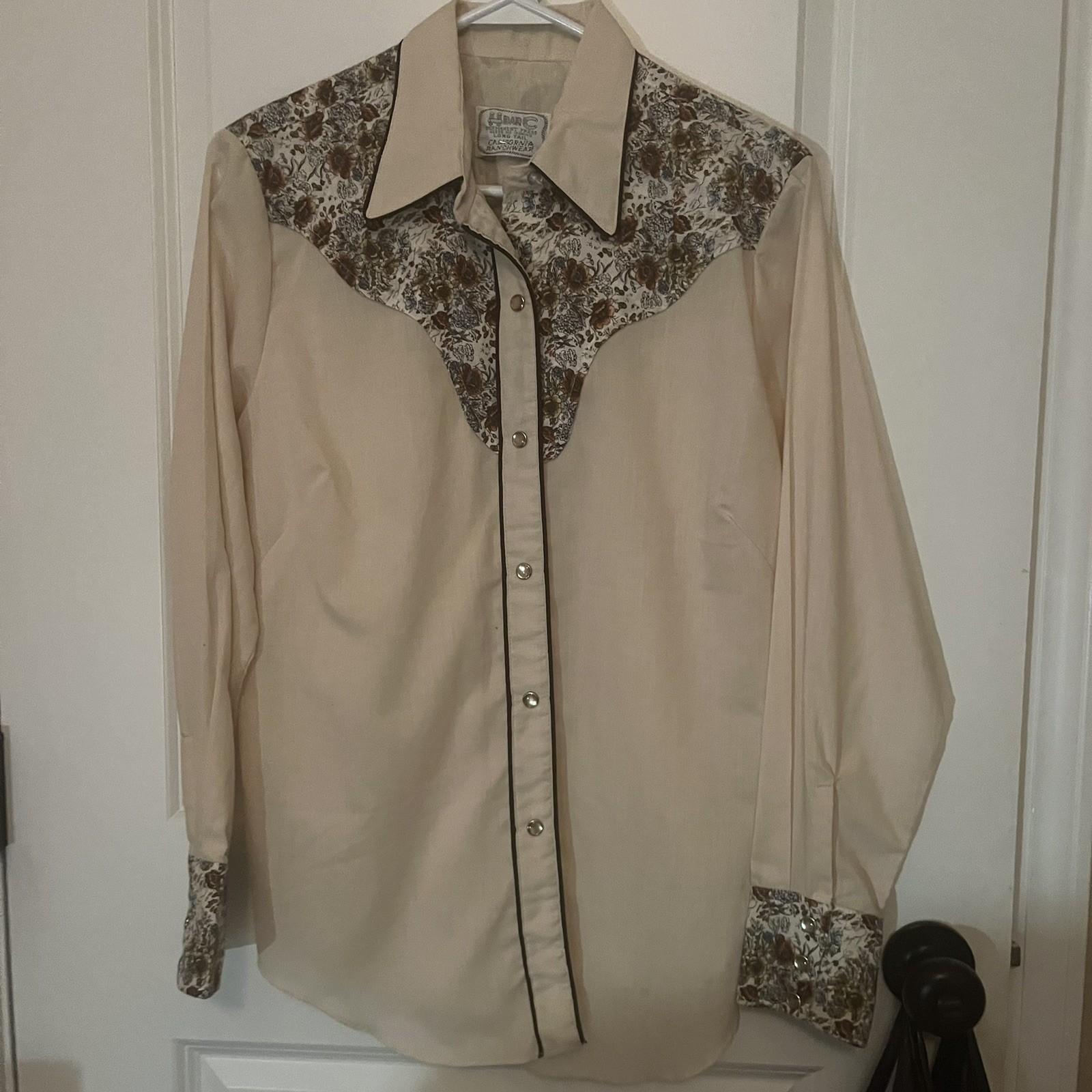 Vintage H BAR C California Ranchwear Western Shirt Floral Brown 70s SIZE 36
