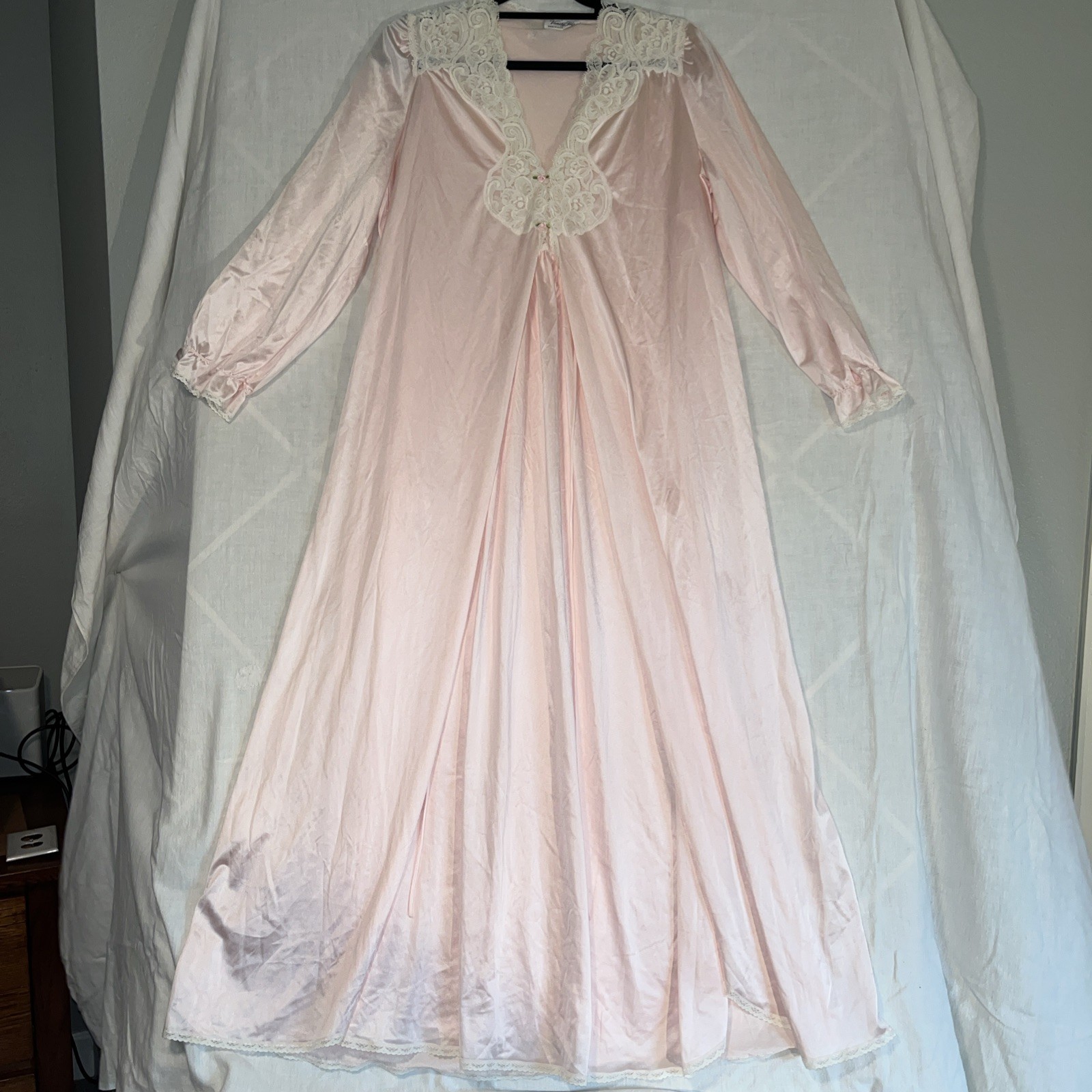 Vtg Vanity Fair Peignoir Maxi Set Size L Pink Grecian Glam Mad Men Fairy Core