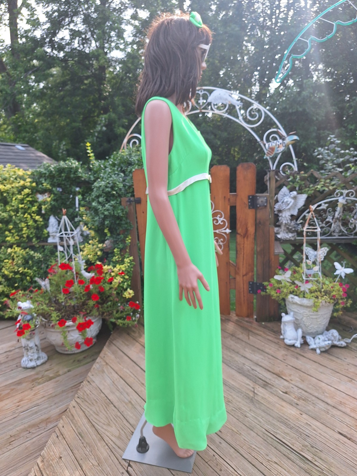 True VTG Mid-century Mod 1960s Crepe Empire Waist Bridesmaid Maxi Dress M/L Bow