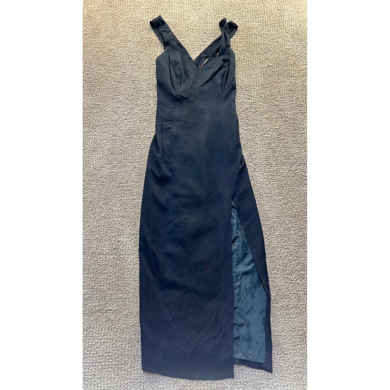 Miss Ashlee Vintage Black Crisscross Back Maxi Dress Side Slit Formal Gown 10