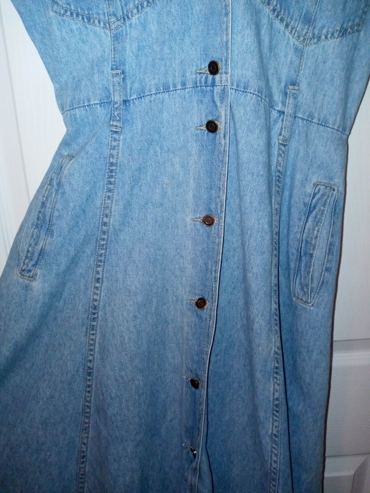 VTG 1980 J Acaro dress long slvs long 100% cotton blue jean denim button frnt S