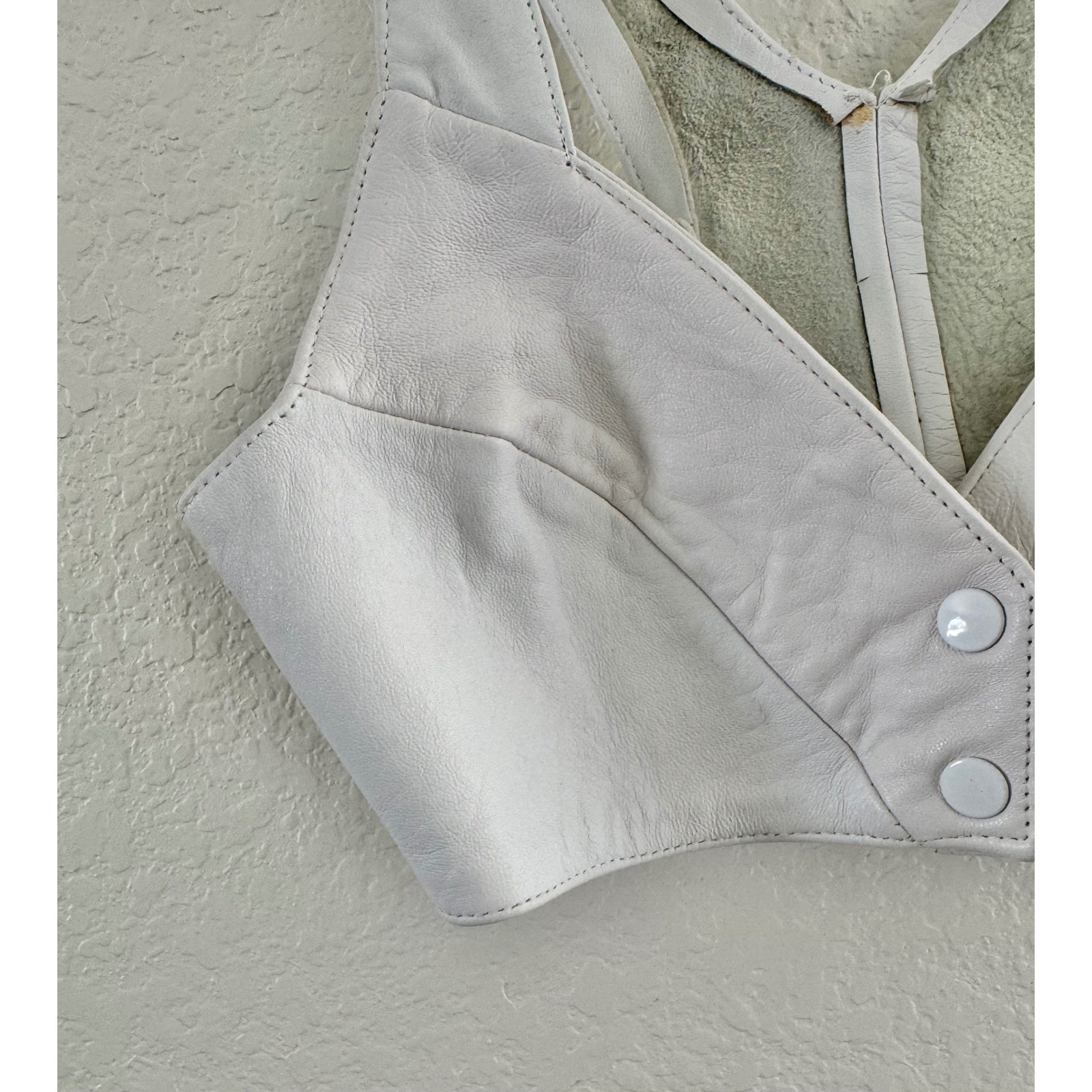 Firenze Santa Barbara Crop Top Vest Leather White Vintage Petite USA Made S