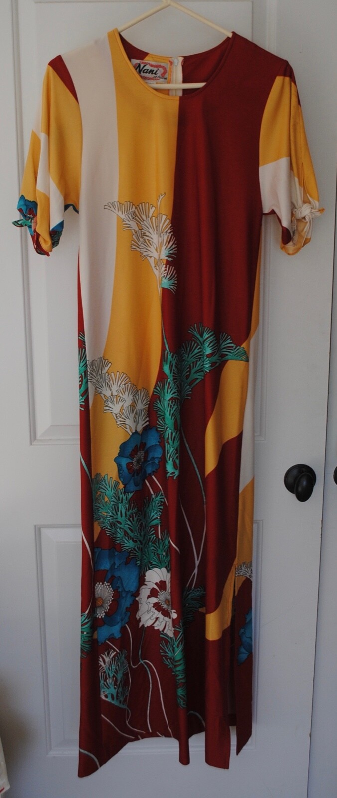 Vintage Nani Hawaii Full Length Maxi Dress Red Floral S 70s Beach Sun