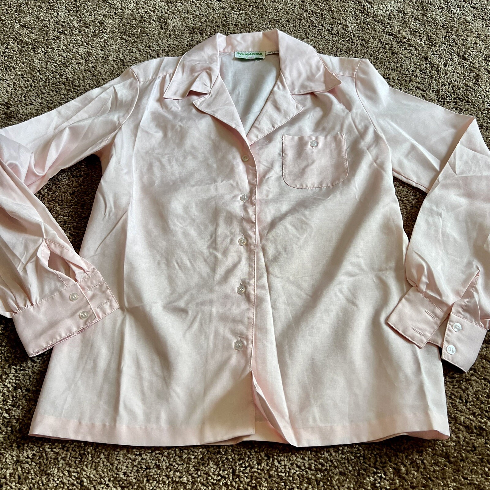 Vintage 70s Silkhana by Lady Manhattan Blouse Womens 14 Peach Pink