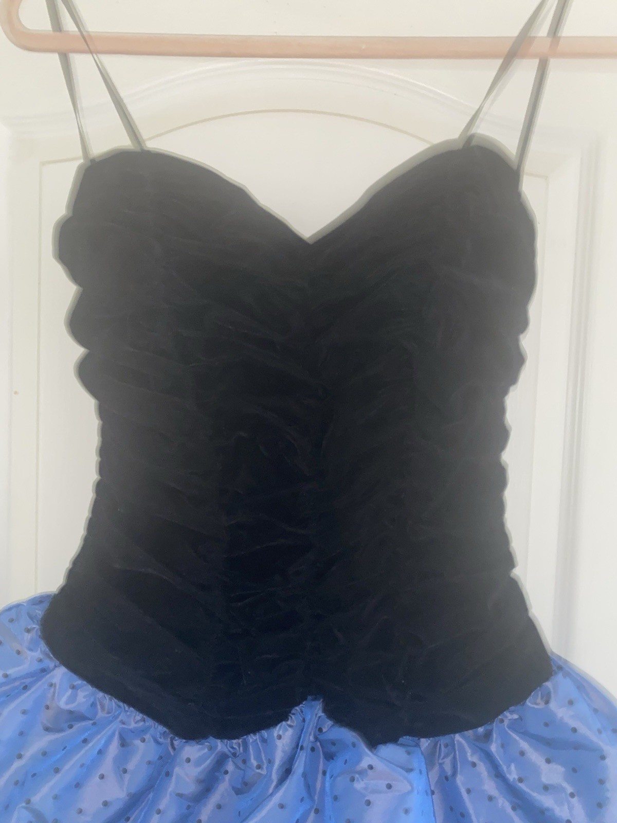 VTG Y2K My Michelle Strapless Black Velvet Bodice Polka Dot Tiered Dress 11/12