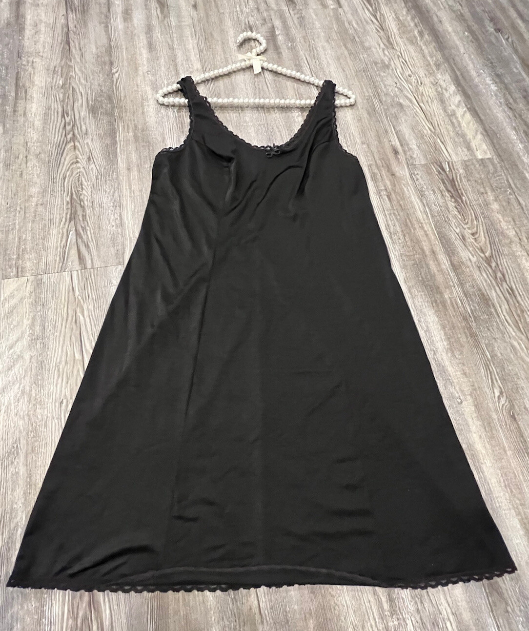 VTG 80’s Cabernet Woman’s Black Full Dress Laced Nylon Blend USA Made Slip 38