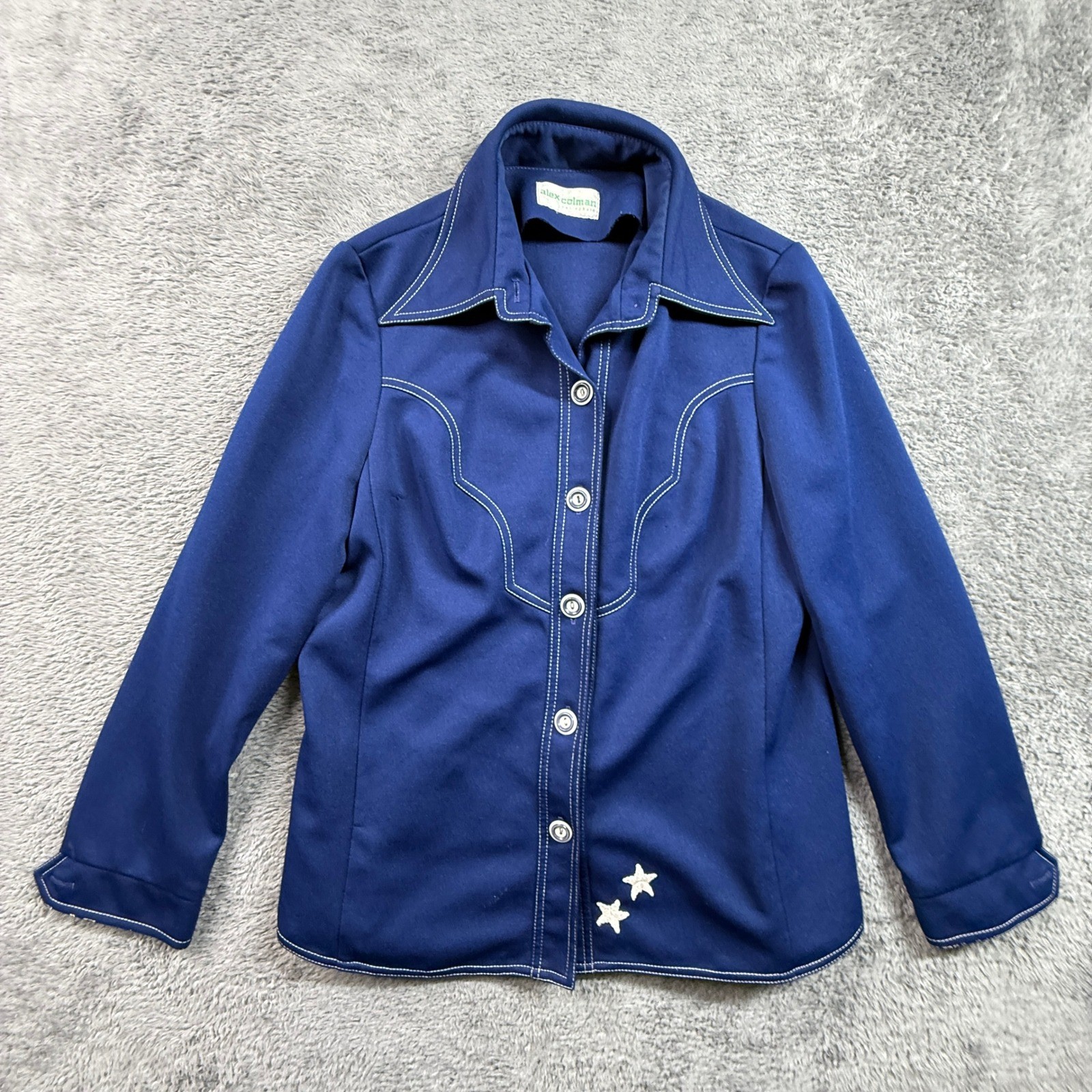 Alex Coleman Button Up Shirt Womens M/L Blue Excellent Vintage 70s Western Rodeo