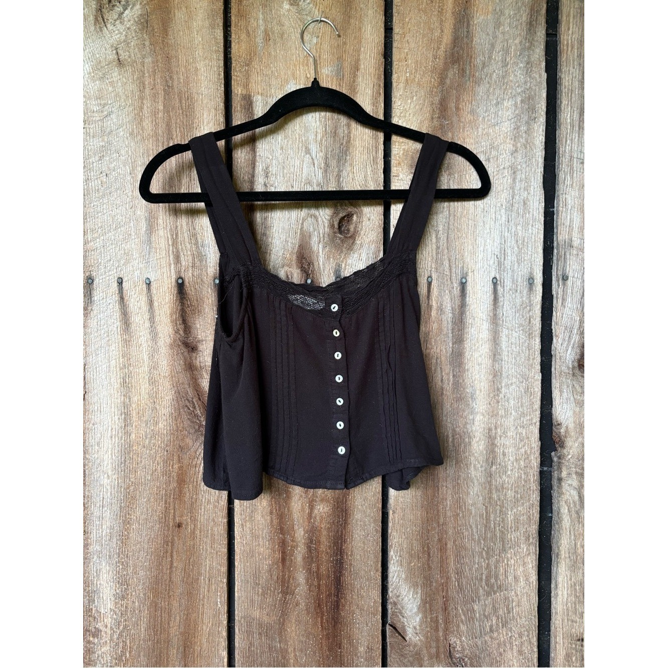 Olly Green Black Lace Trim Button Front Corset Tank Top Boho Cottagecore Small
