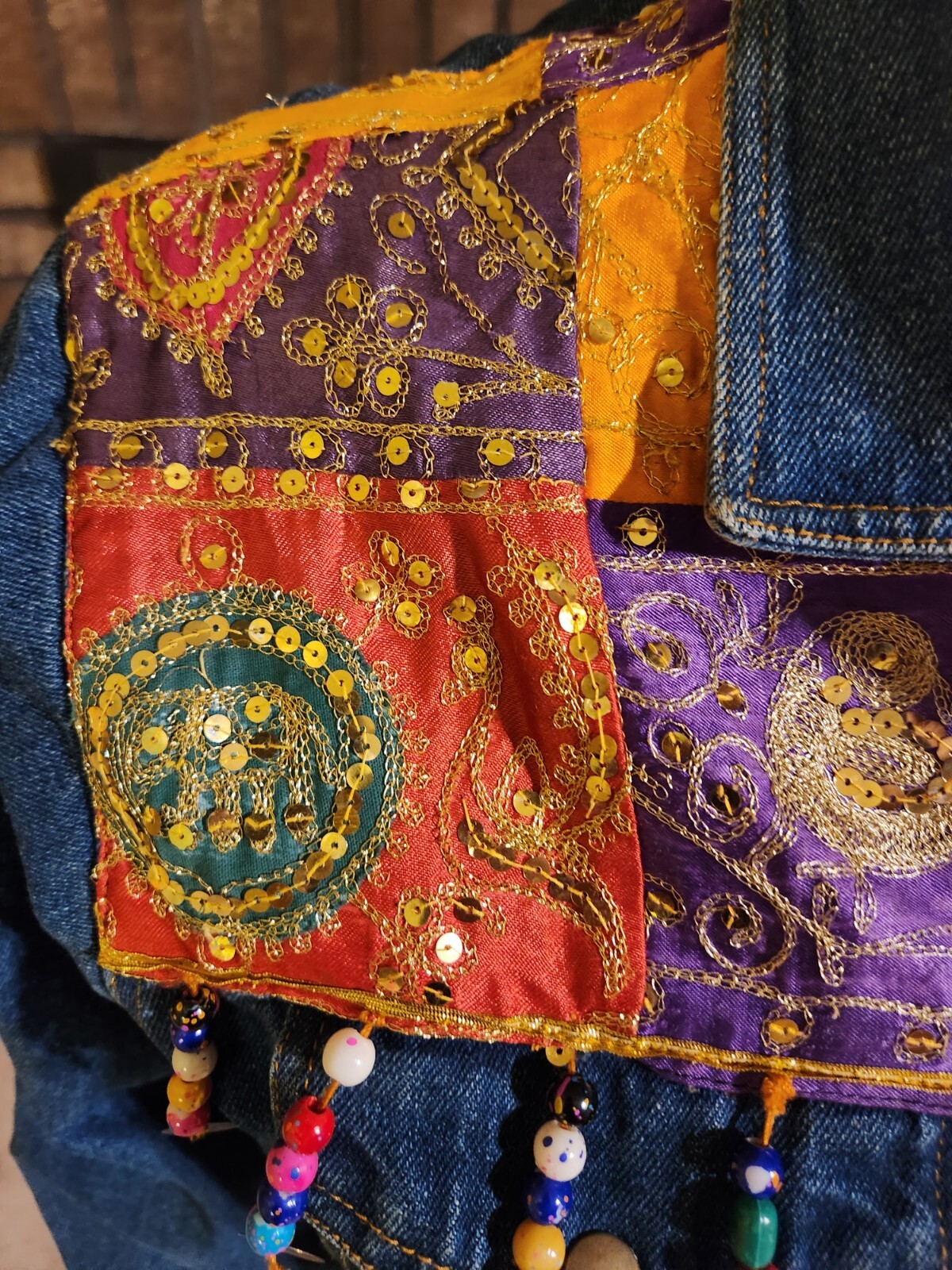 Passports of Pier 1 Imports 80’s/90’s Boho Jean Jacket Sequins Beading Size L